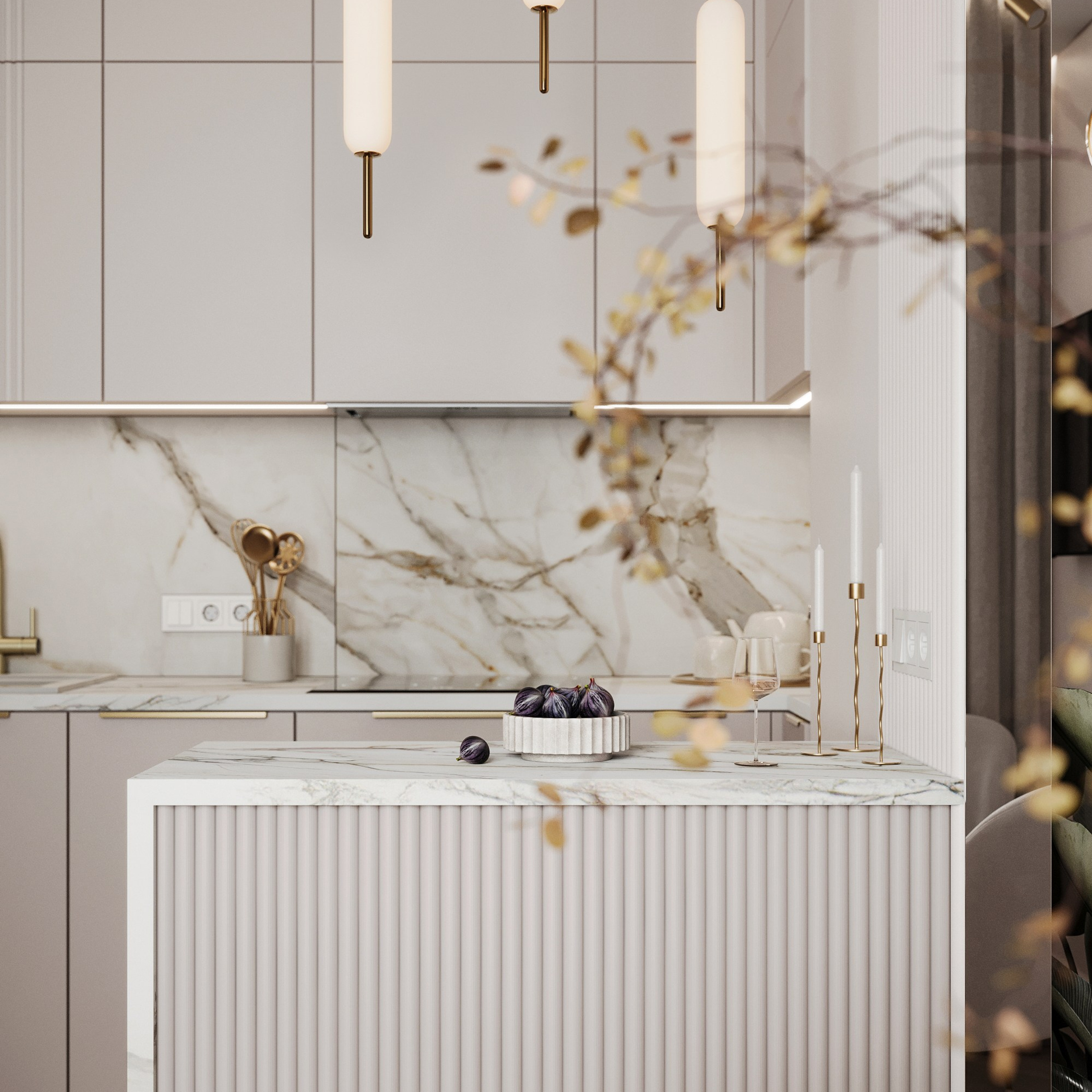 Кухня-гостиная в светлых тонах. LAW.DES / ДИЗАЙНЕР ИНТЕРЬЕРОВ