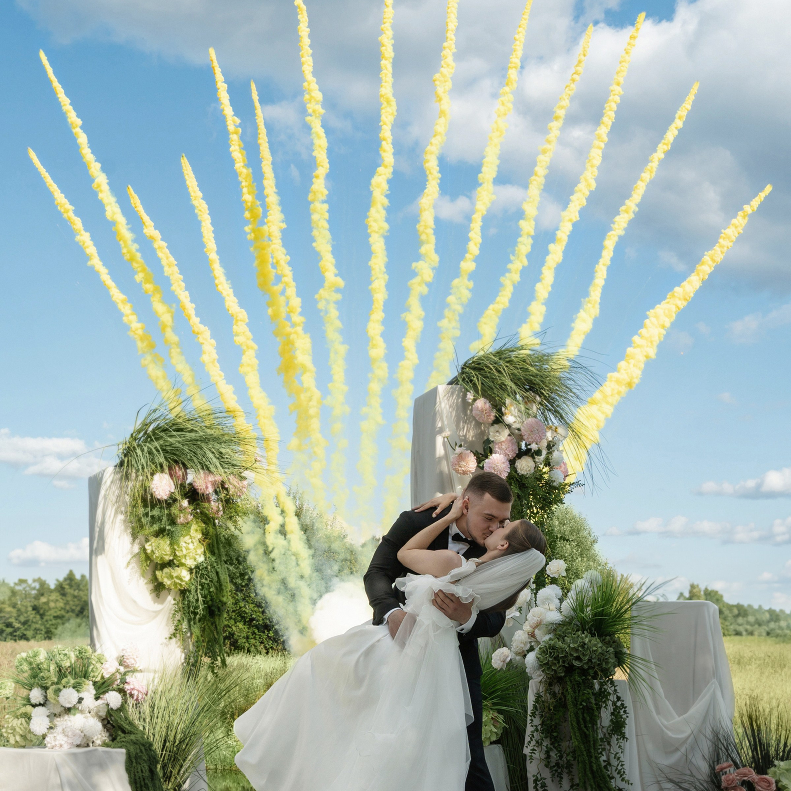 Свадебная съемка камерная с цветным дымом. Свадебный фотограф Москва Москвовская область Санкт-Петербург