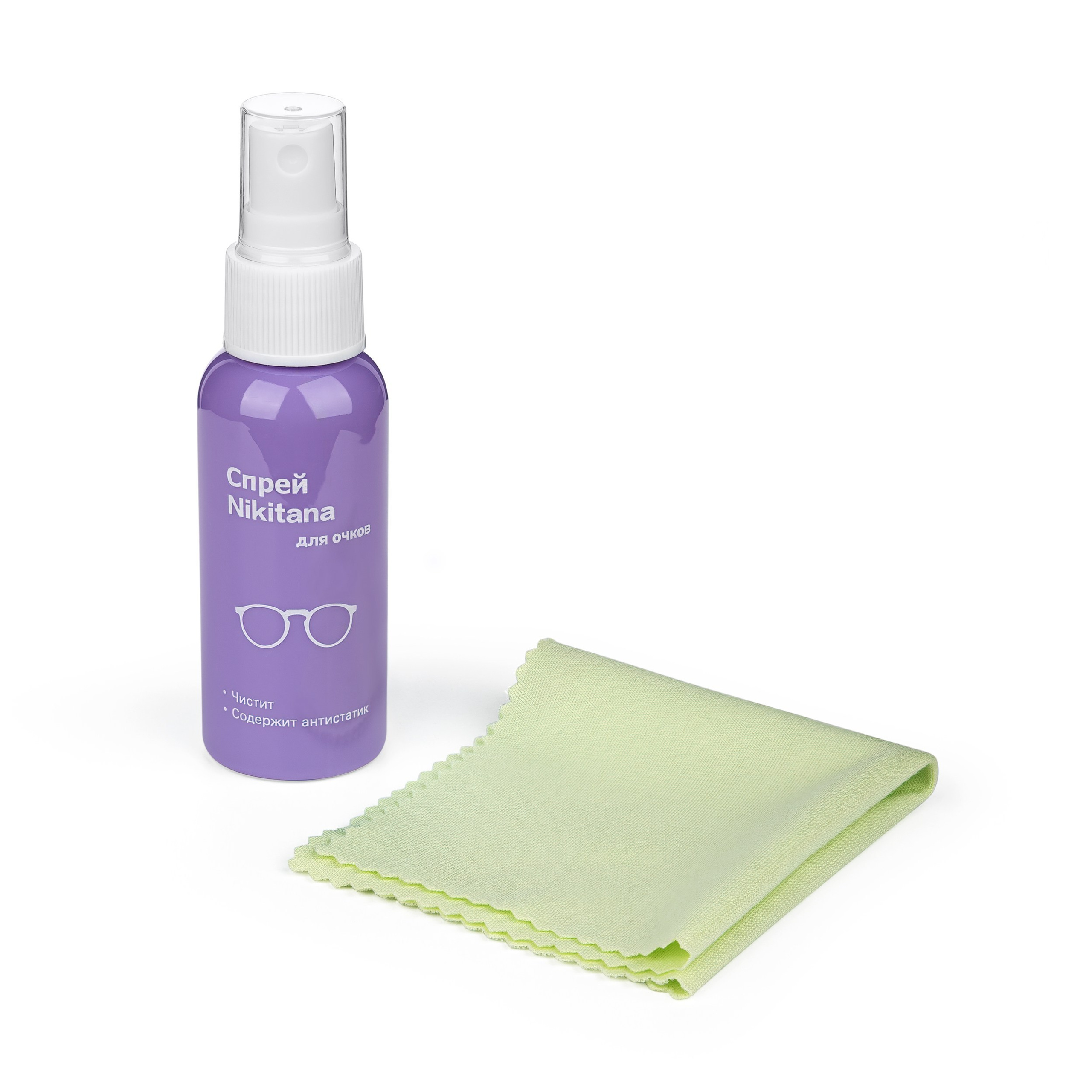 Спрей и салфетка для ухода за очками