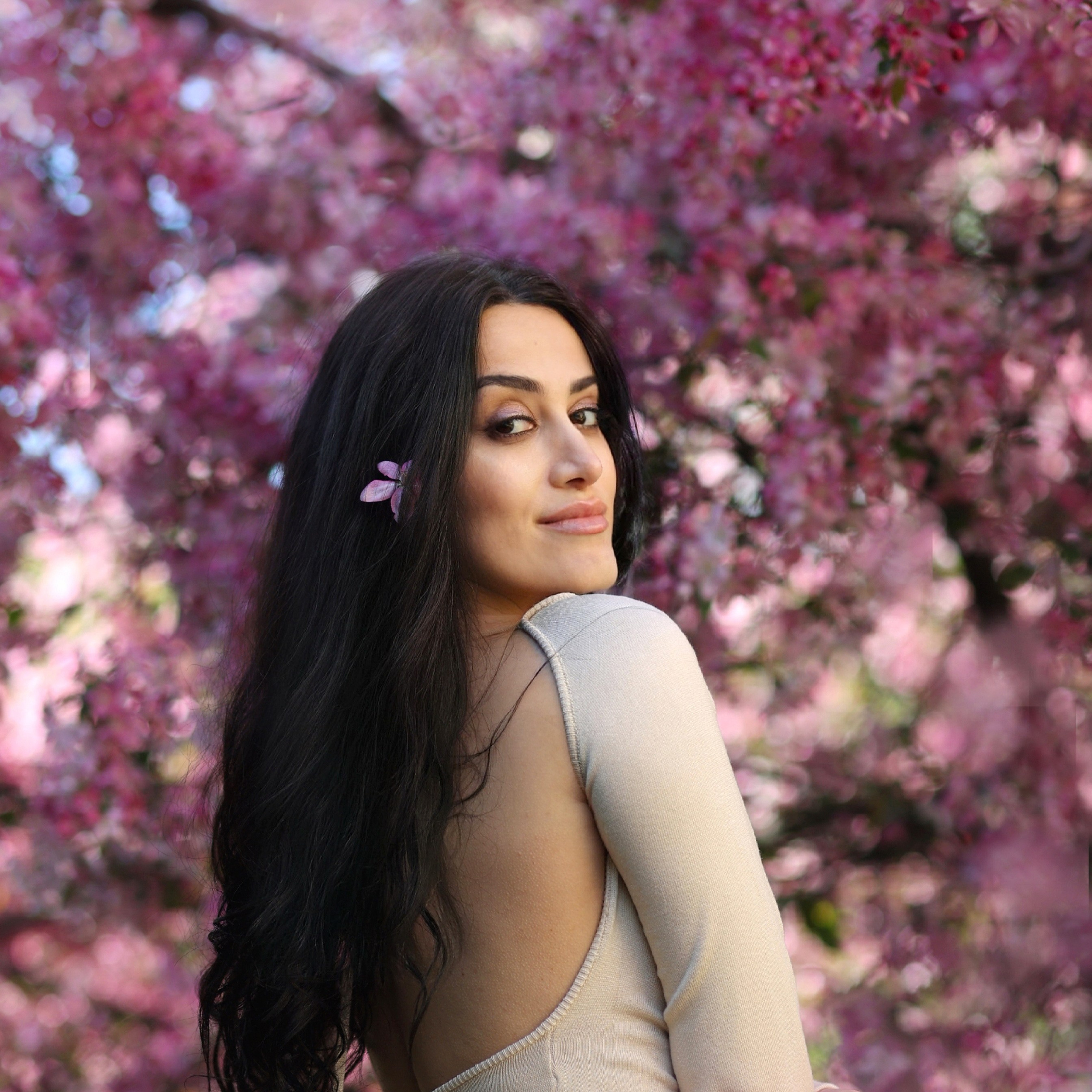 Цветение розовой яблони