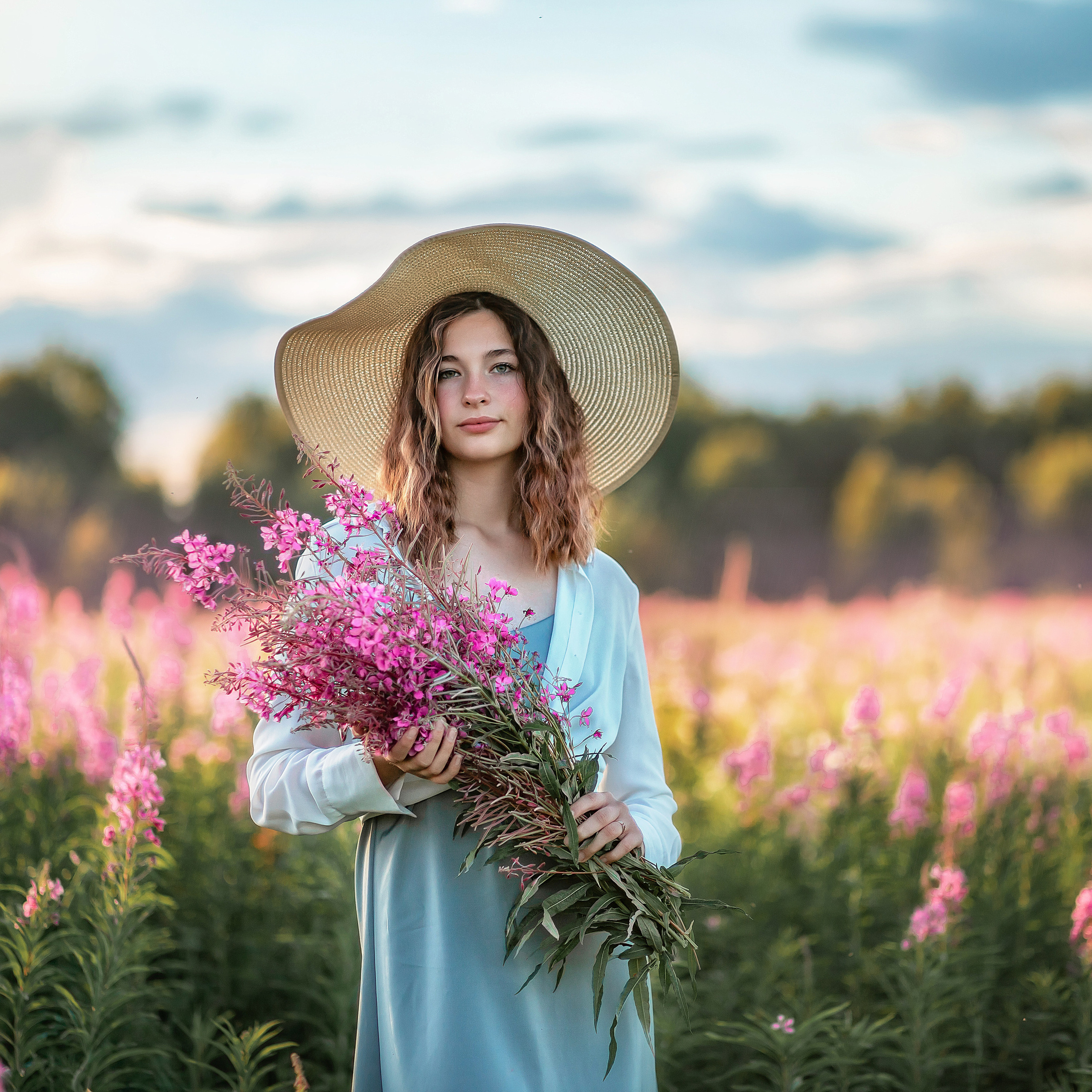 Волшебный закат в поле Иван-чая