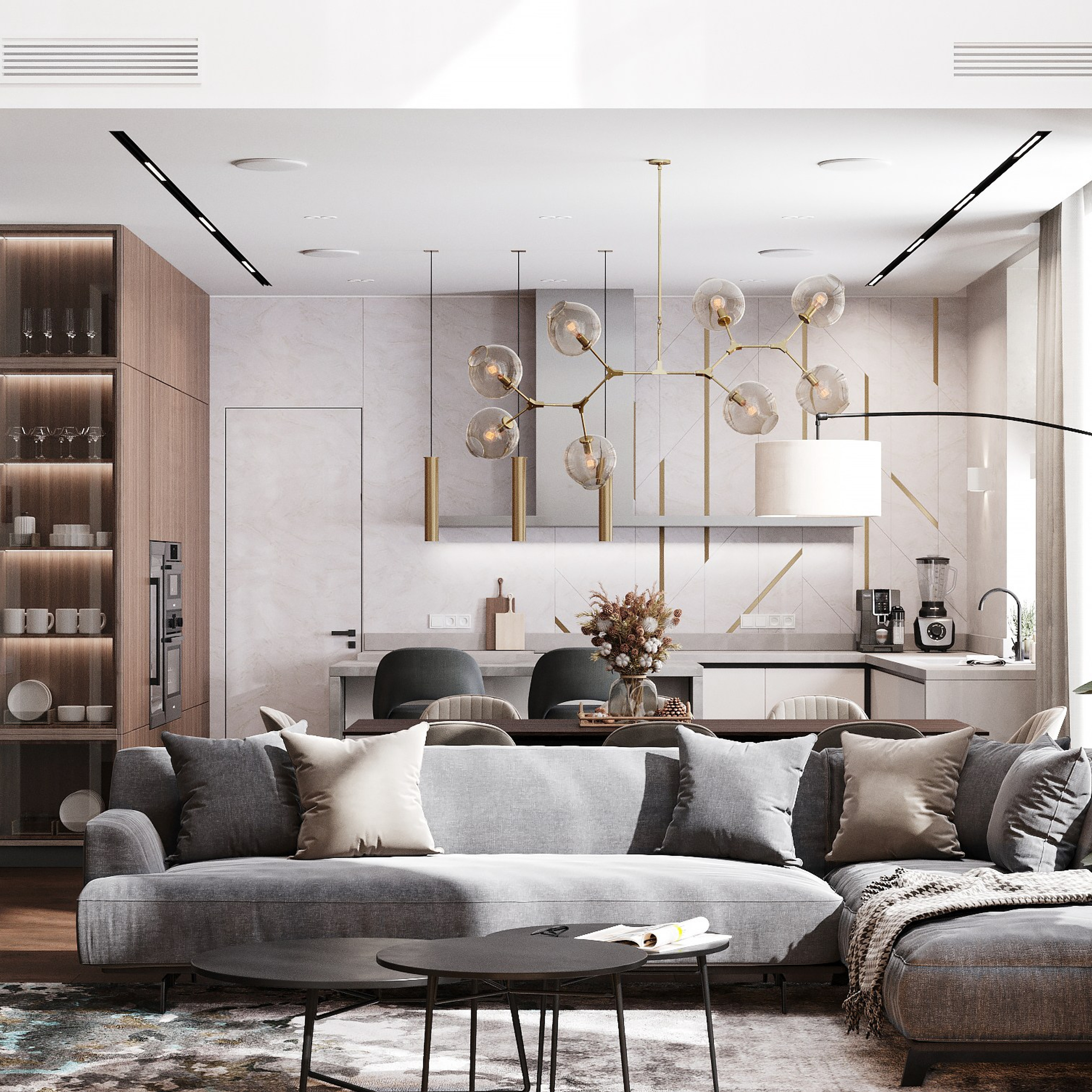 Кухня-гостиная и спальня 98 m²