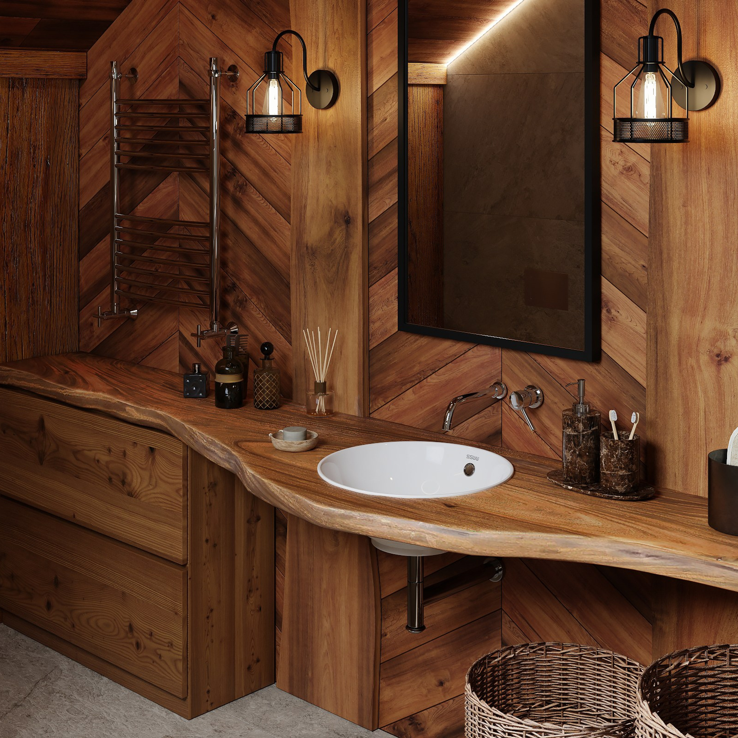 Визуализация санузлов в стиле «Рустик»