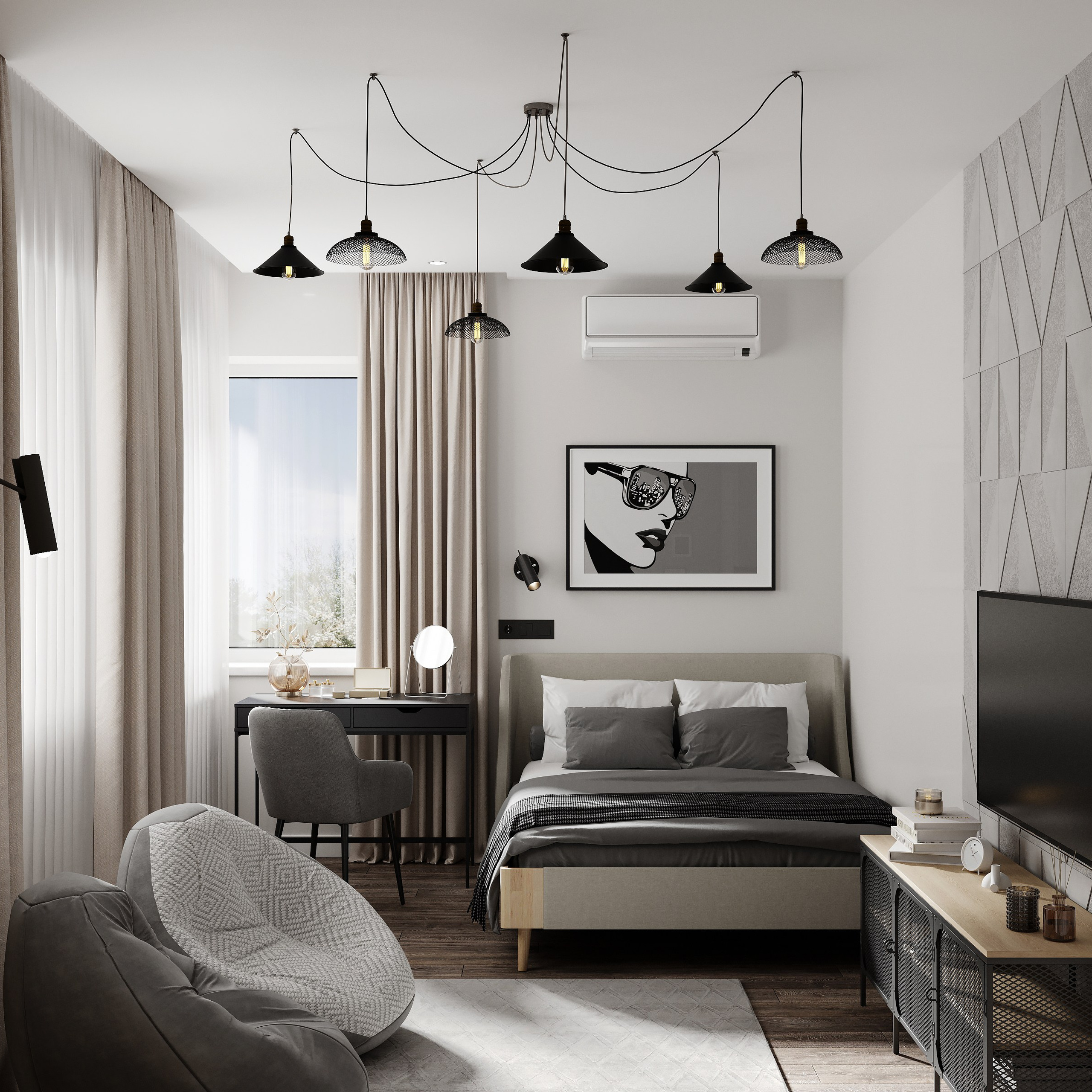 Визуализация спальных комнат 53 m²