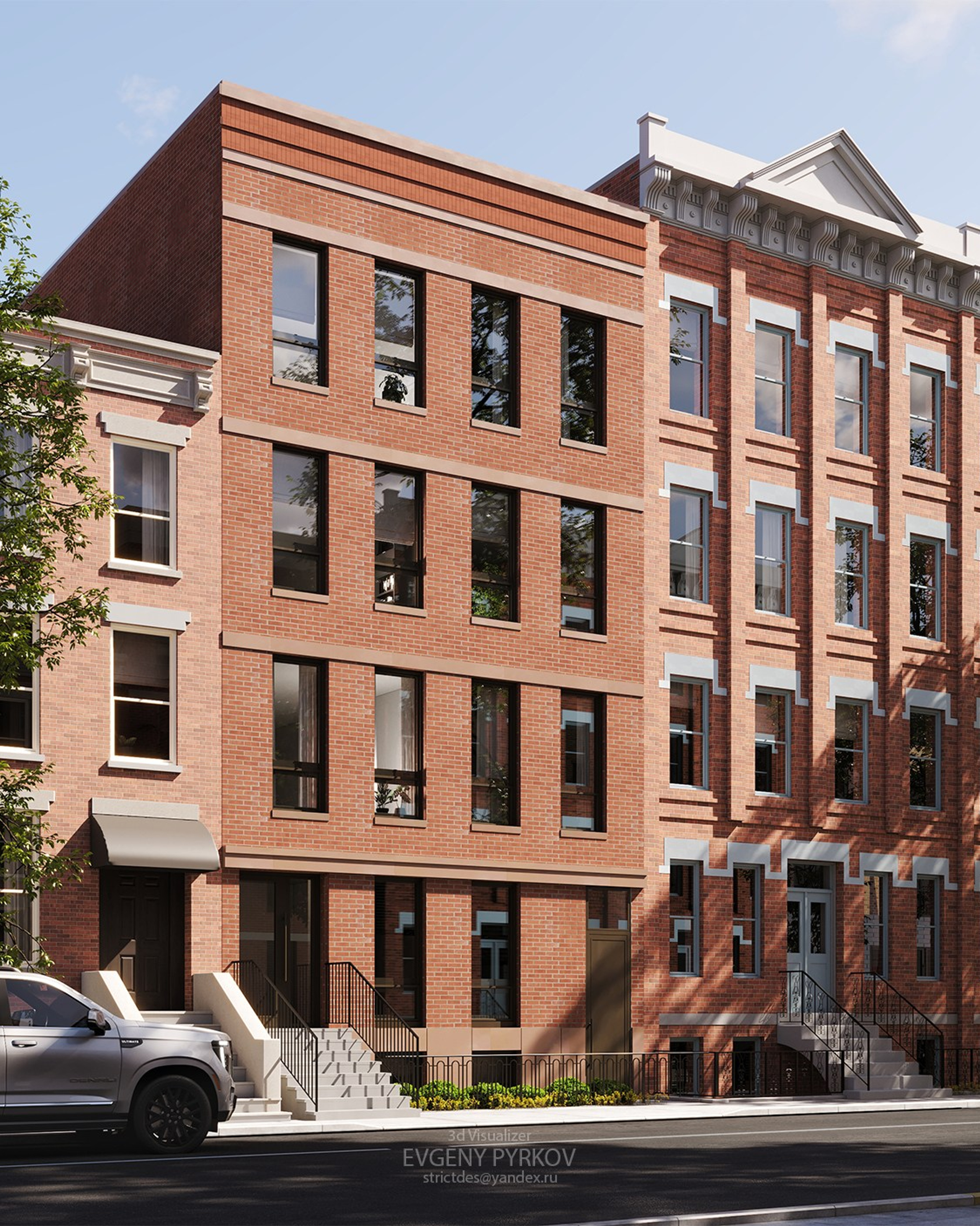 Фасад здания в жилом квартале. Нью-Йорк. Клиент Ravelin
