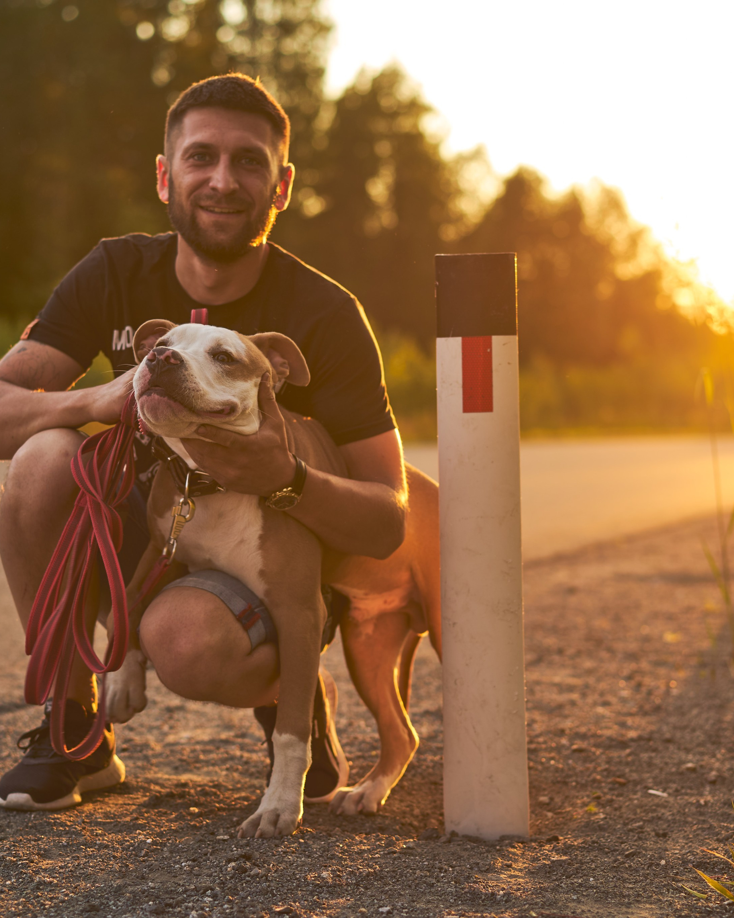 Мужская фотосессия с&nbsp;собакой на&nbsp;закате