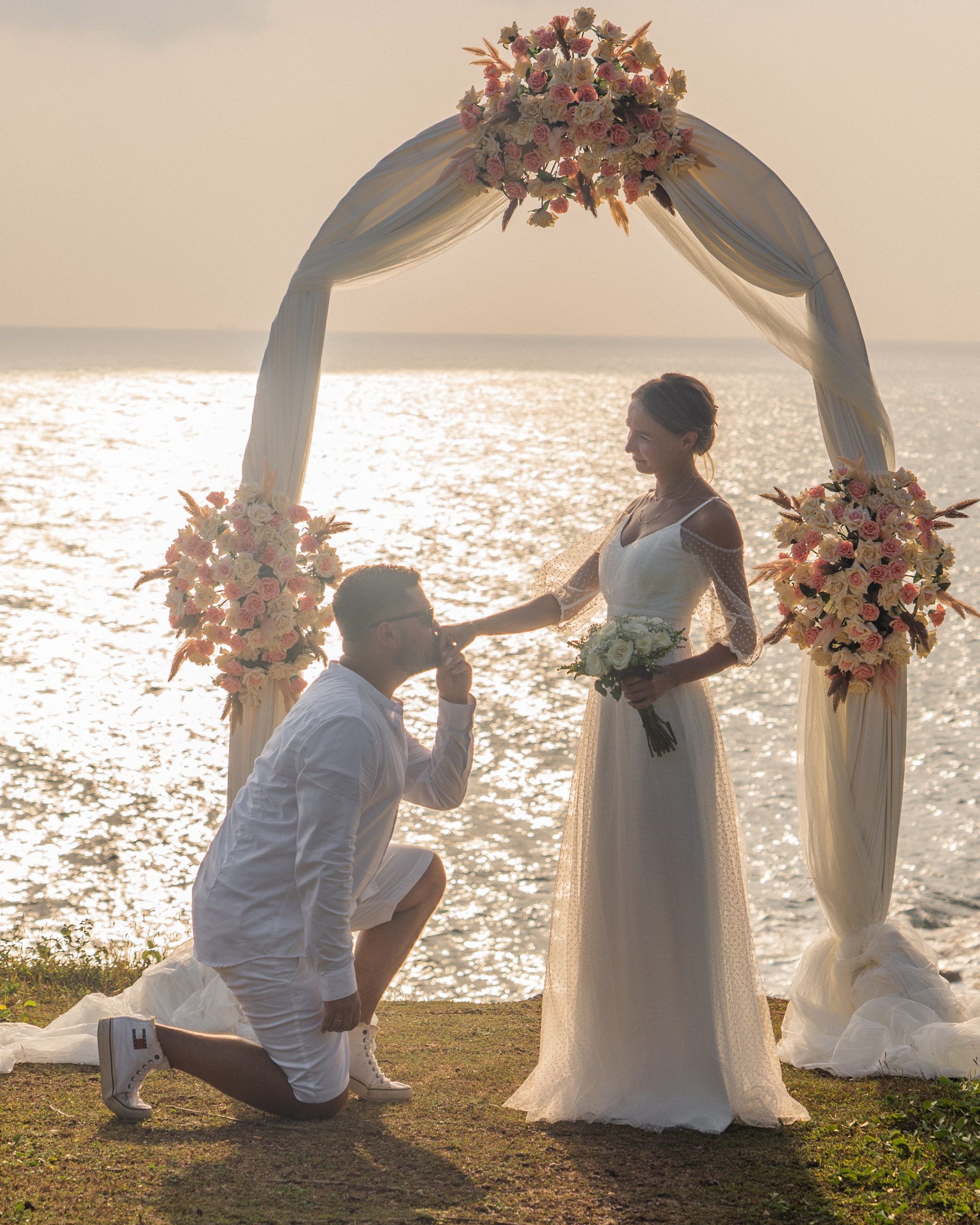 Wedding photoshoot with flower arch, Mirissa