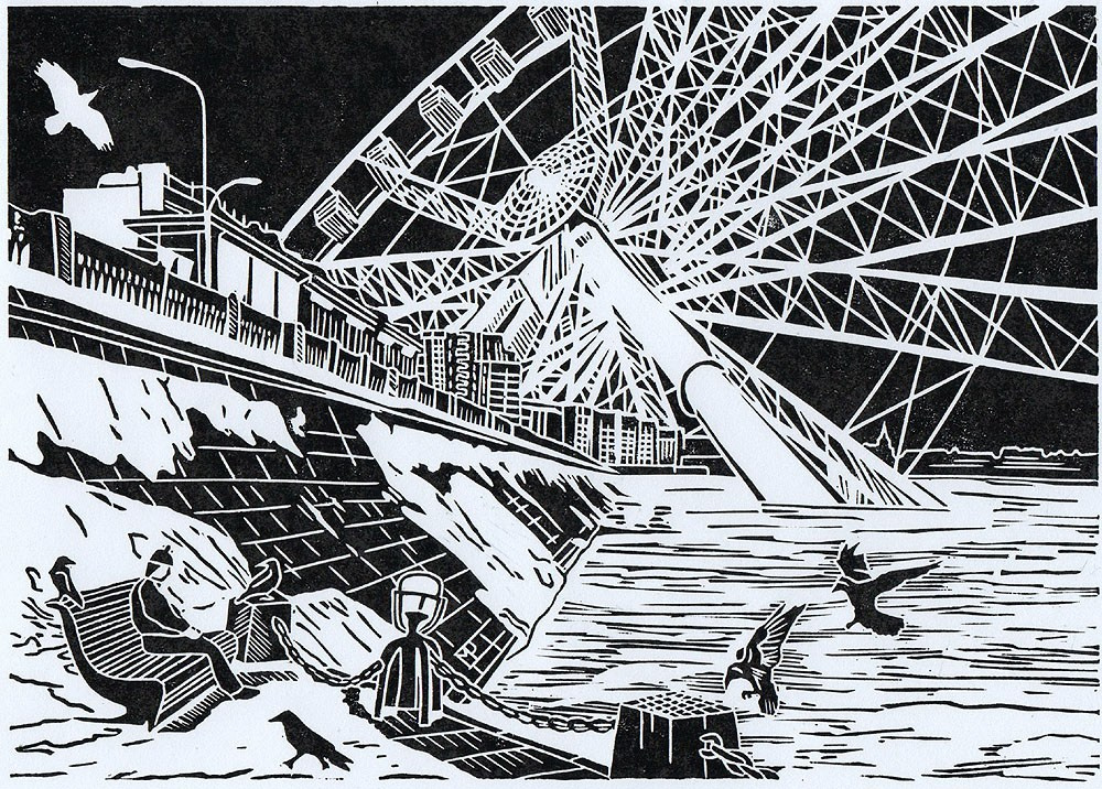 Линогравюра "Колесо Сансары", автор Мария Чудина