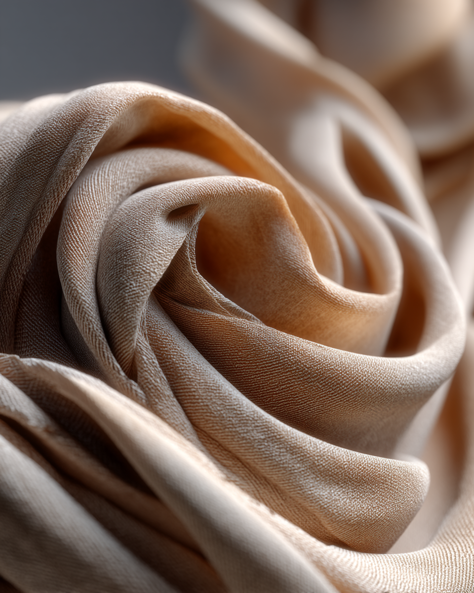 Абстрактная форма из светлой ткани в бежевых оттенках, AI-визуал для брендинга и визуальной айдентики