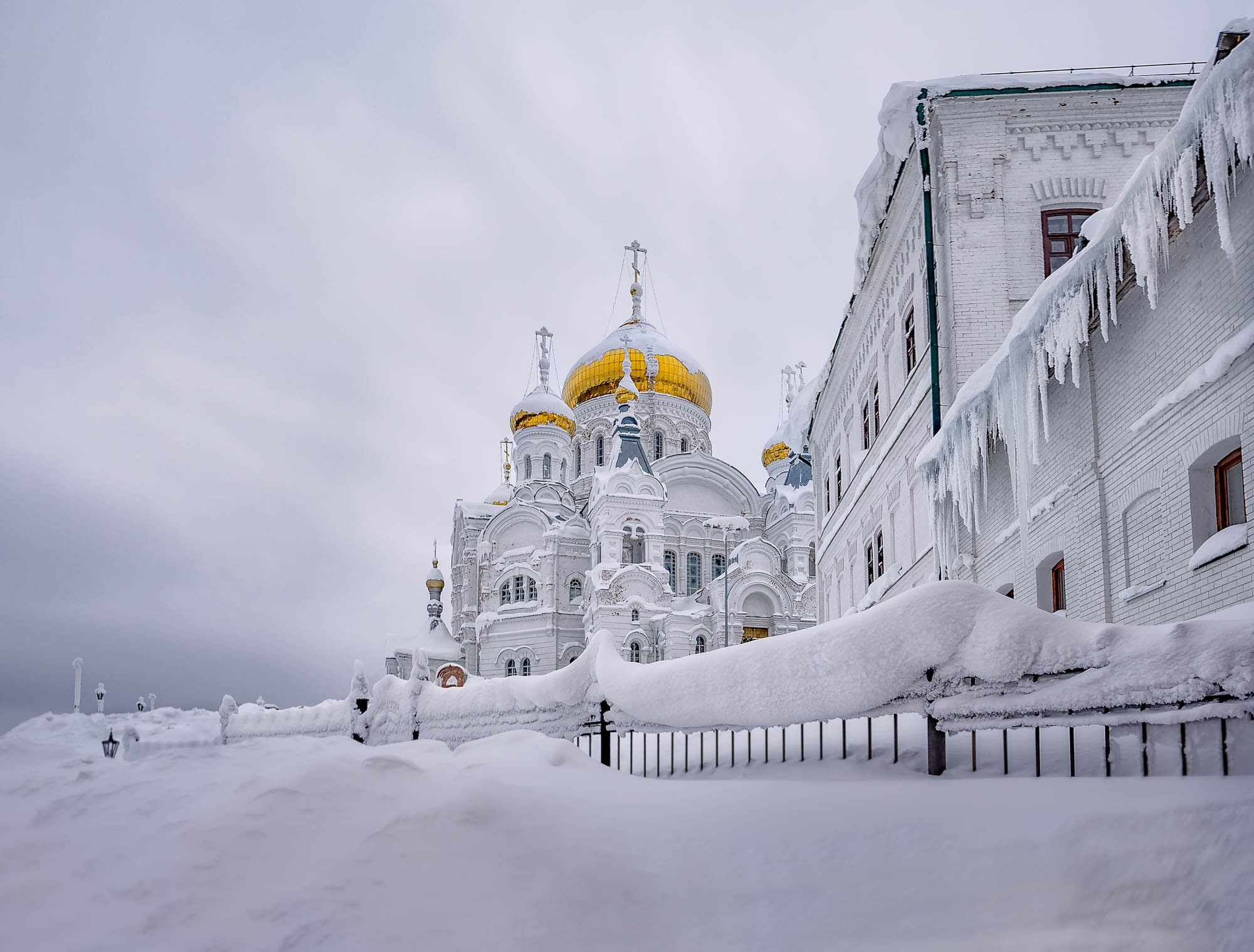 The Ural Athos, Holy Cross Cathedral of the St. Nicholas Orthodox Missionary Monastery on the White Mountain (Belaja Gora) (1891 y.) Belogorsky Monastery. This one is the oldest monuments of architecture of the Ural Mountains in the Perm region.