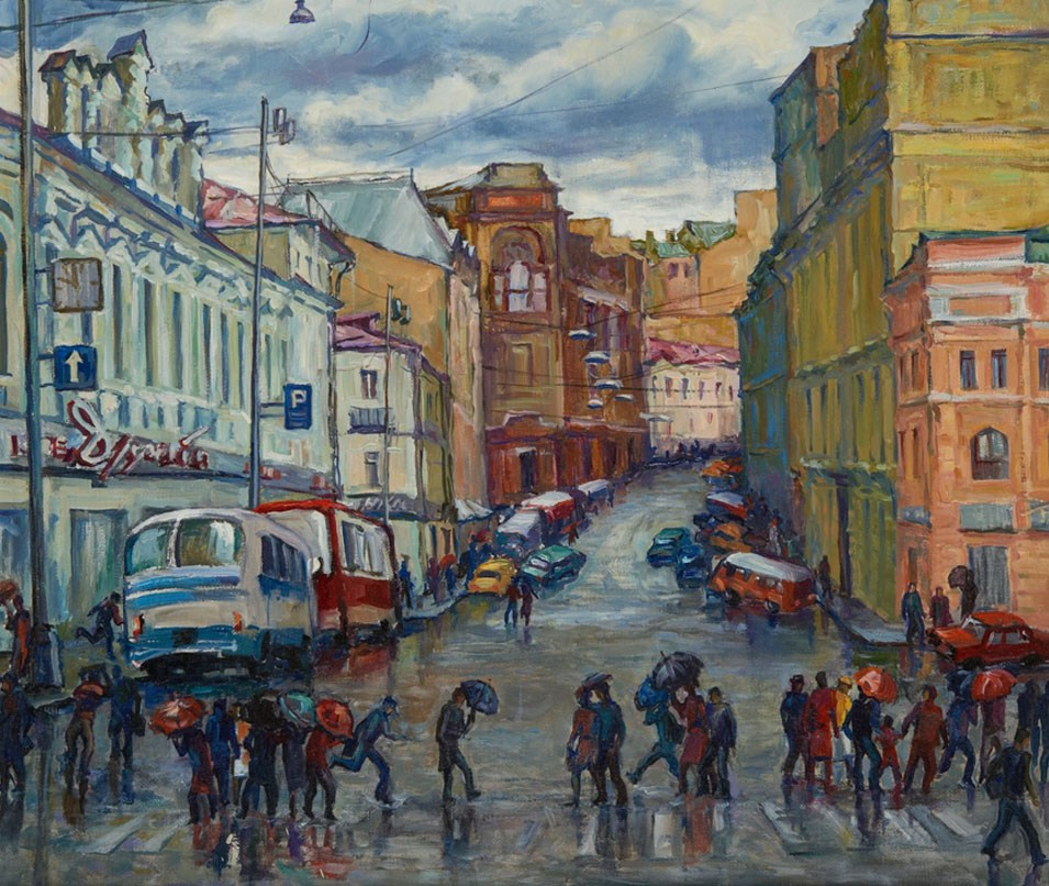 Картина маслом старая Москва, холст масло, городской пейзаж художник Станислав Скобелев