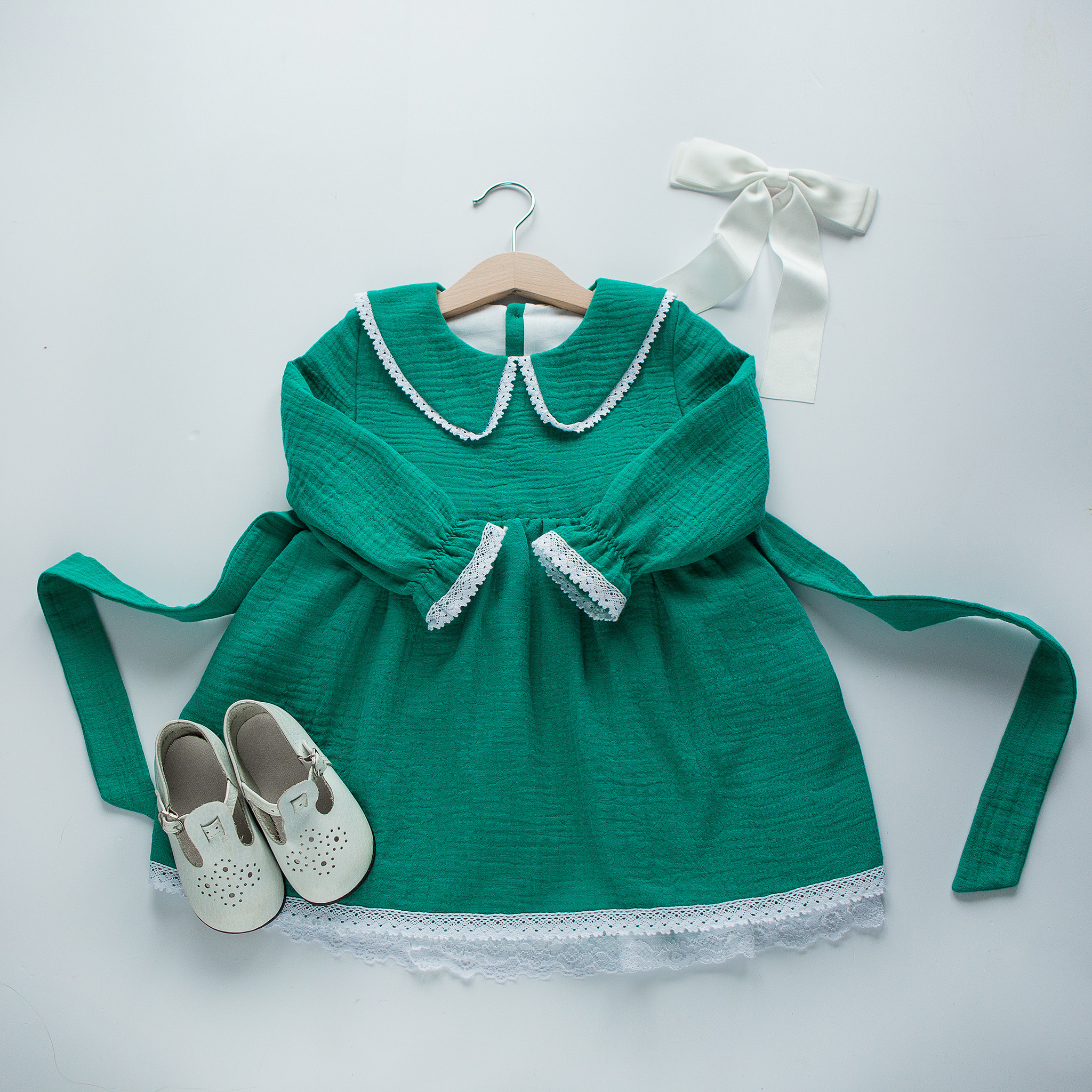 N-045 Платье «Шарлотта» 80-86 нефрит. Эко-одежда для детей