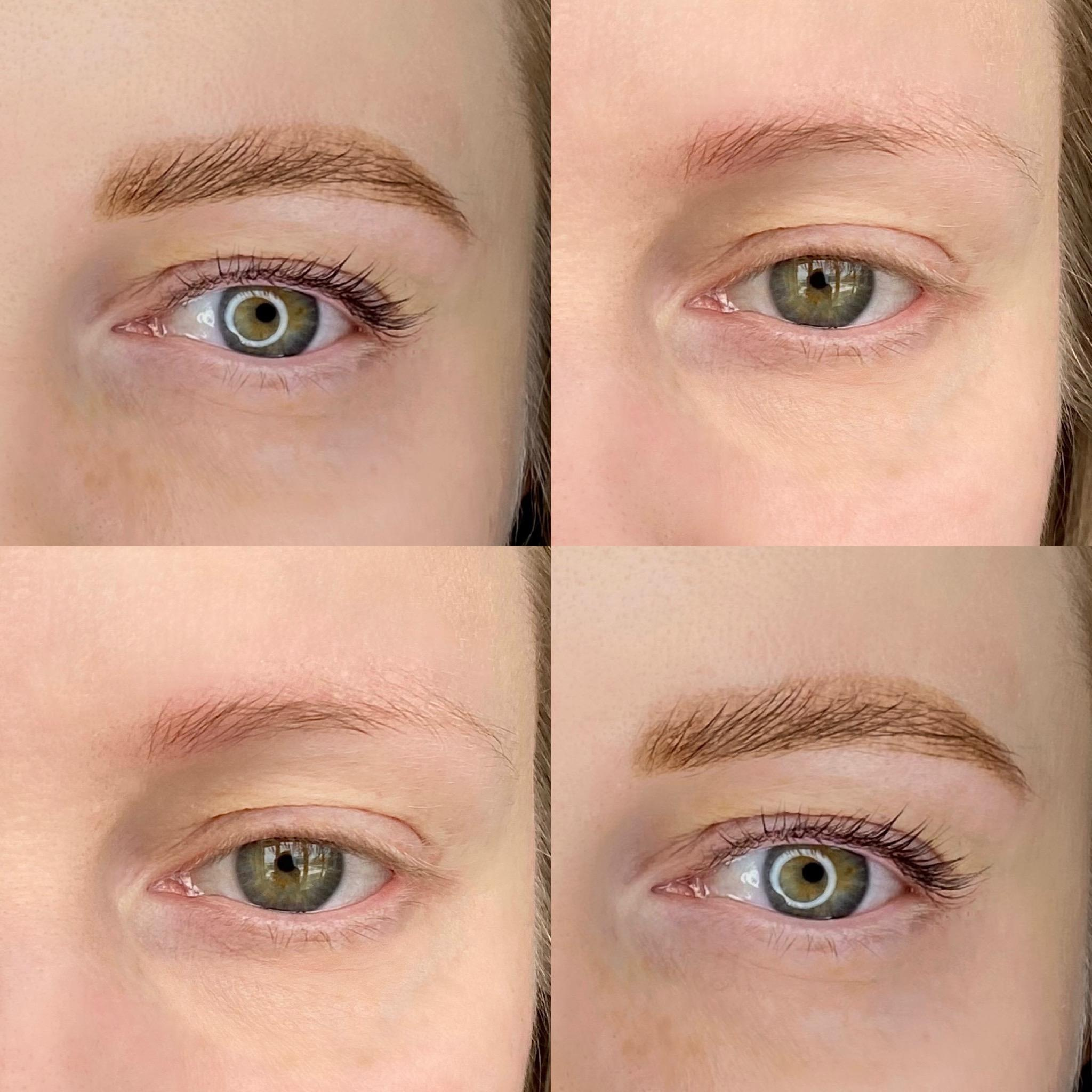 Ламинирование ресниц и окрашивание бровей -фото до и после