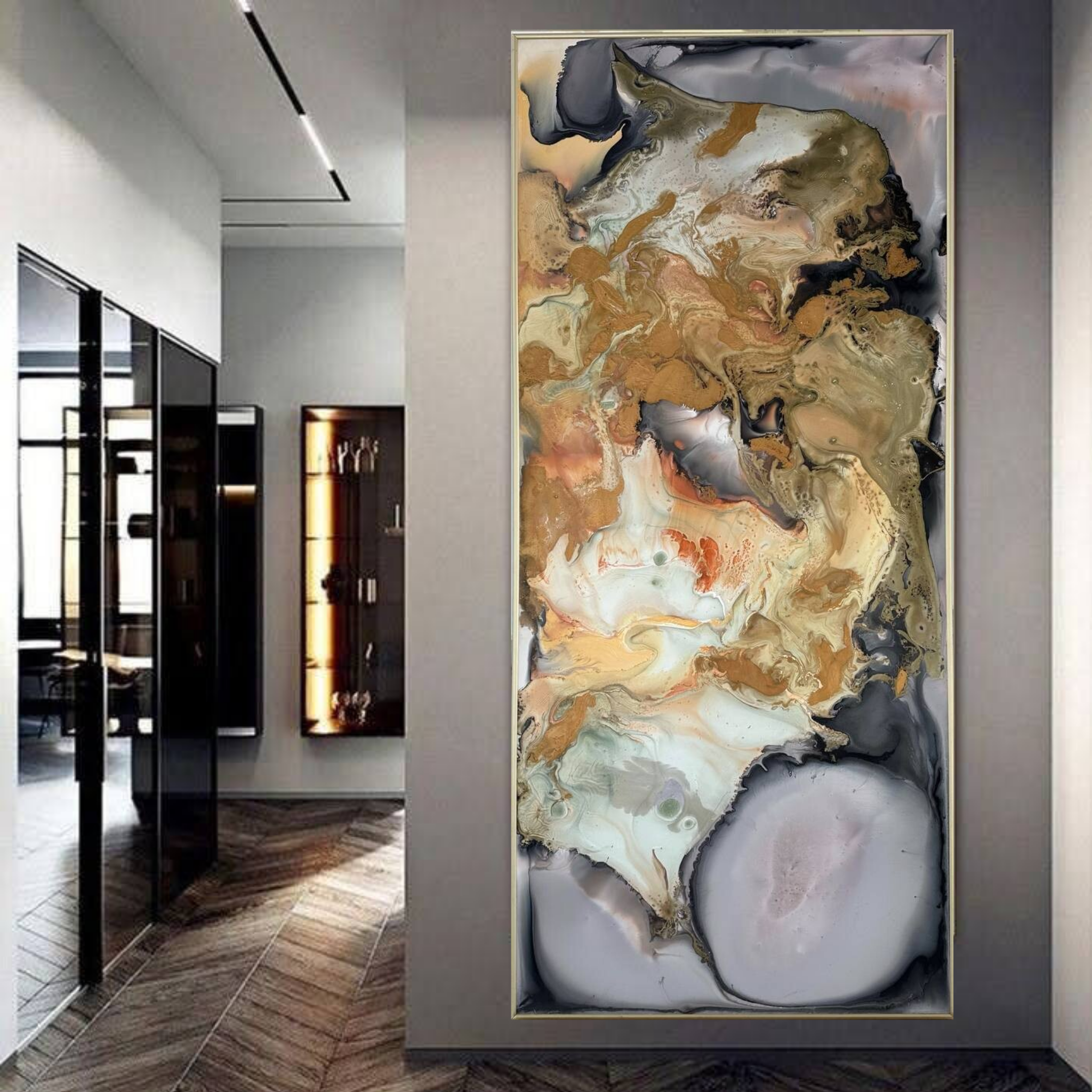 черная картина с золотом