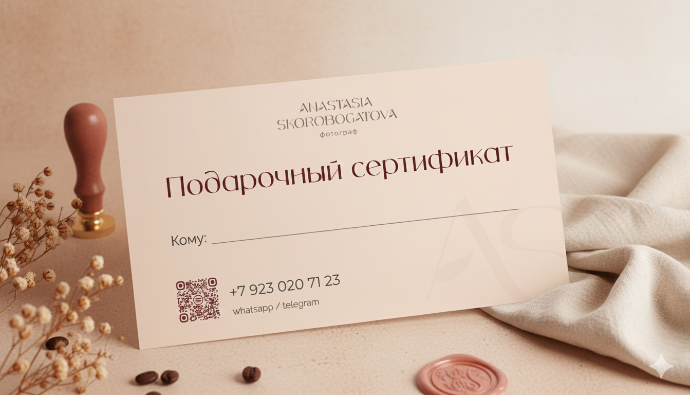 Подарочный сертификат на семейную парную индивидуальную фотосессию к фотографу