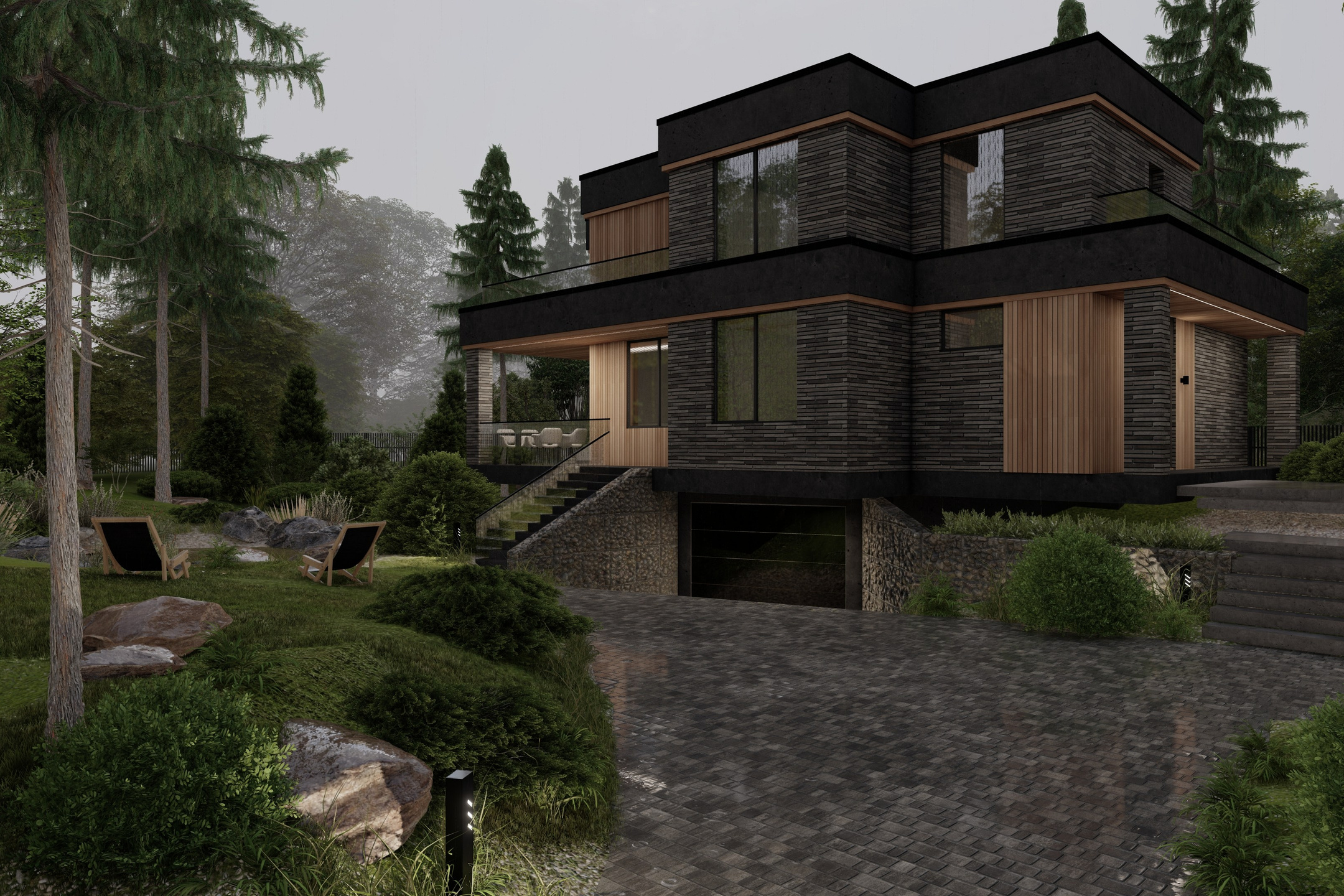 Проект дома 230 м2 на склоне с прудом |пос. Краснопахорское | Архитектор-ГАП Елена Панова. РАЦИОНАЛЬНЫЕ ДОМА 150-350 м2 В МОСКВЕ И МО