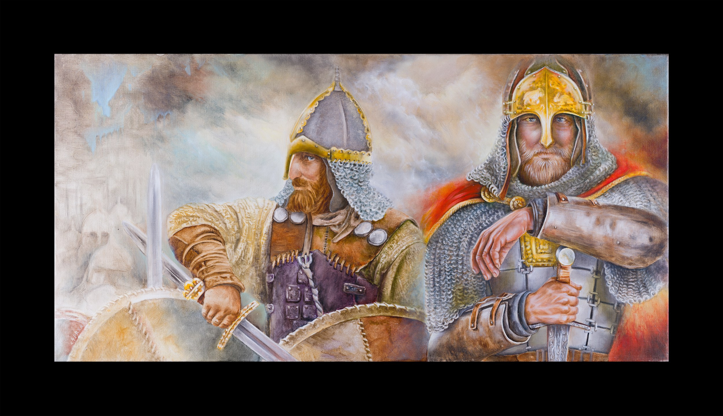 Художник Кира Саргон и ее картина «Князь Игорь Старый и&nbsp;воевода Свенельд. Дань.», съемка от Koval Production ( Интерьерный фотограф Коваль Илья)