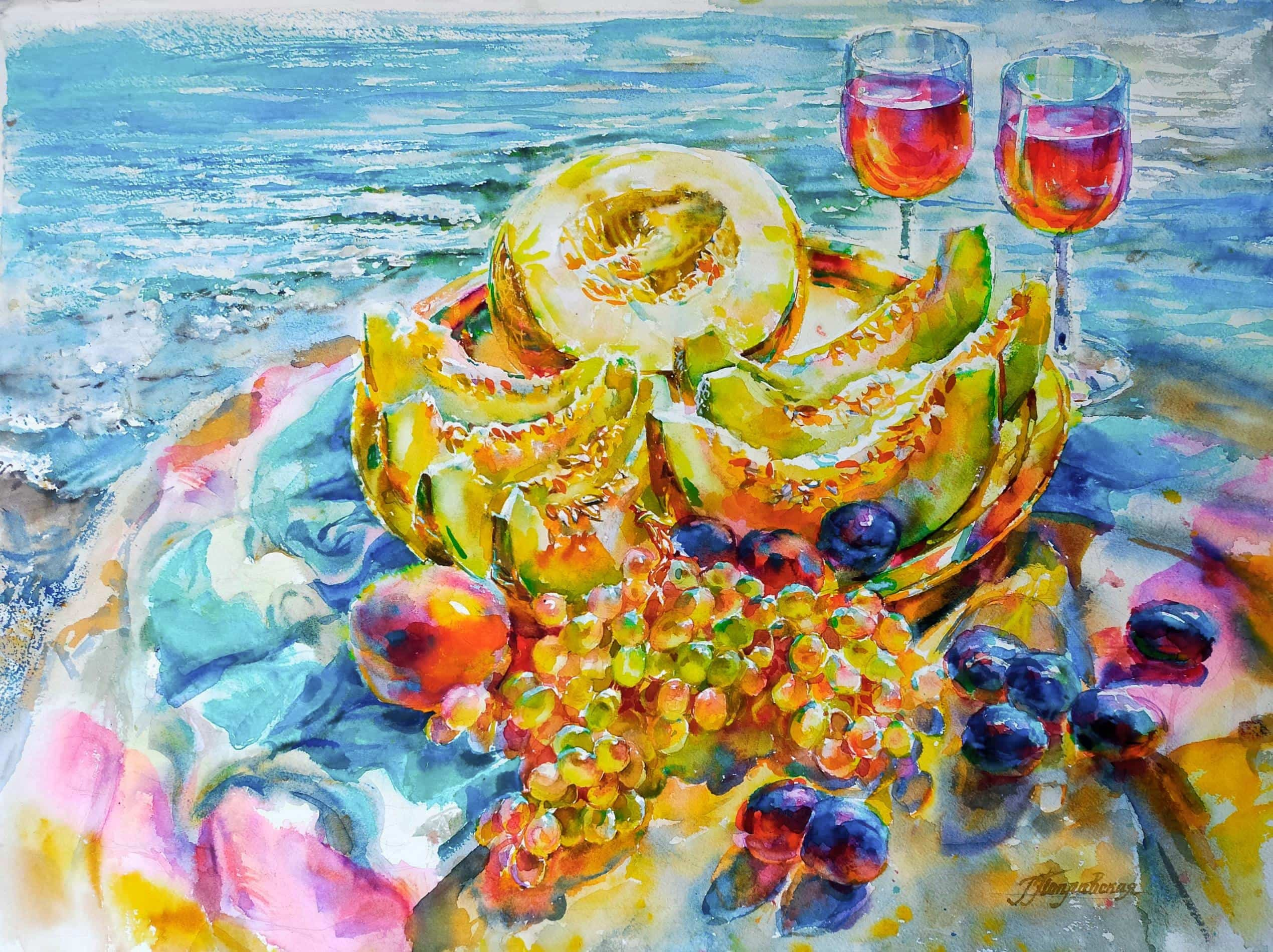 «Натюрморт с дыней на море». Свет акварели Галины Поплавской