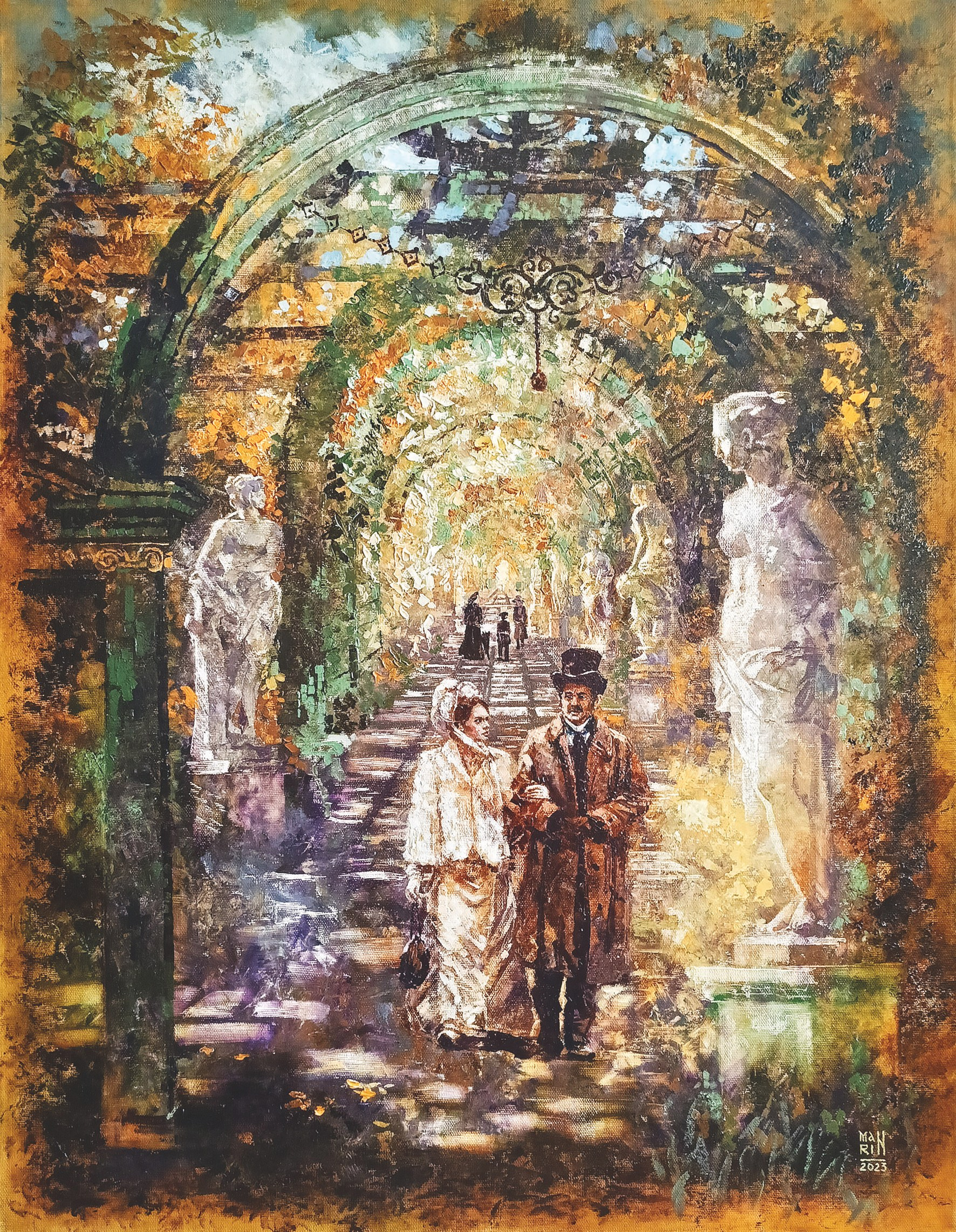 картины, интерьерные картины, картины маслом, масло, природа, живопись, купить картину, картина в подарок, старина, ретро стиль, Санкт-Петербург, Летний сад, скульптуры, романтика, пара, прогулка по Питеру, виды Питера