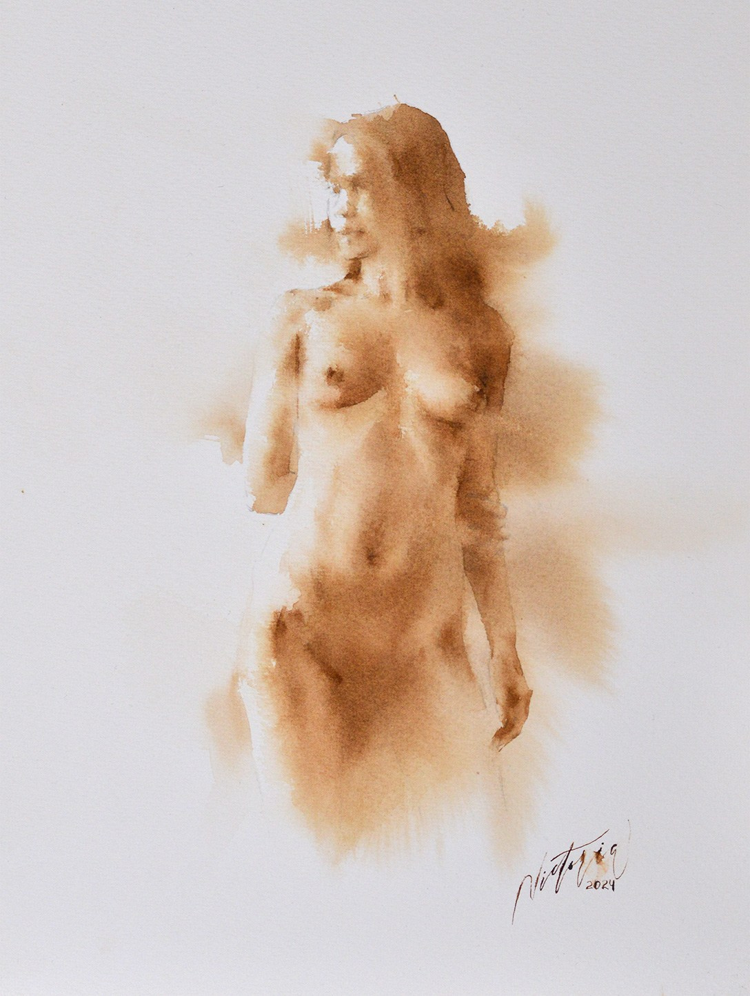 Акварельные работы в монохроме, эротика в акварели