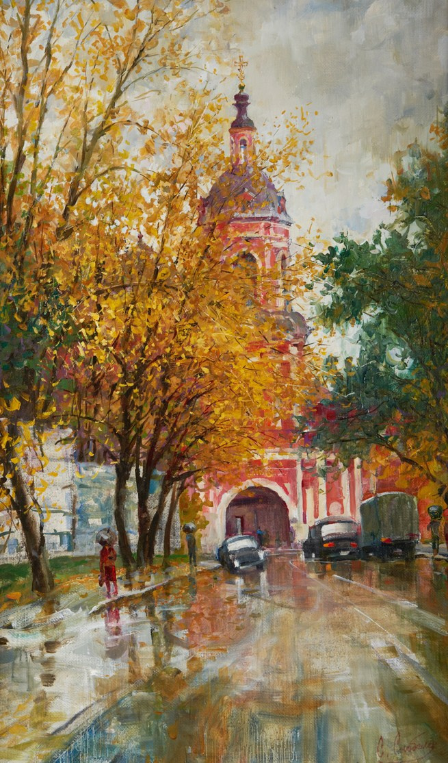 Картина маслом старая Москва, холст масло, городской пейзаж художник Станислав Скобелев