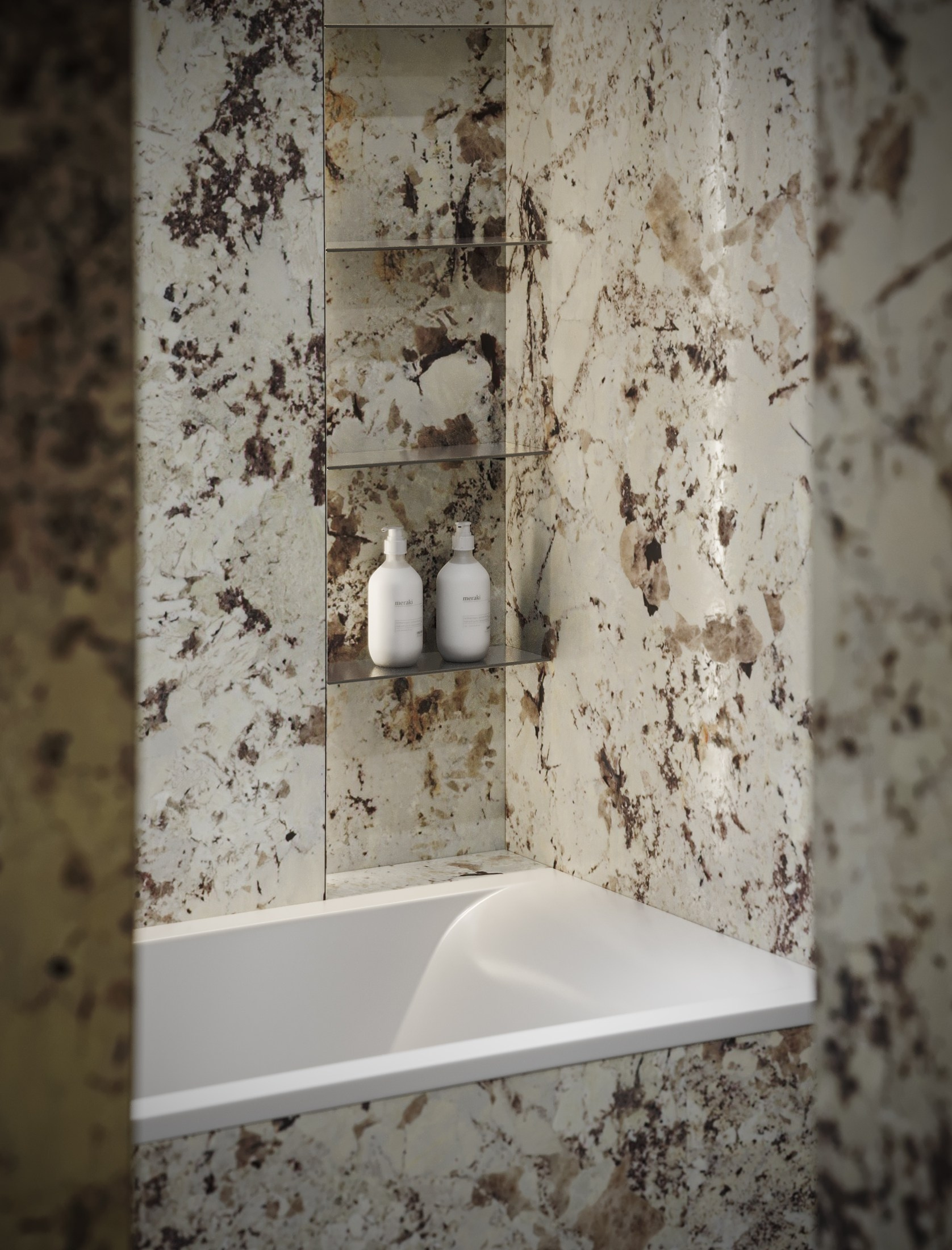 3D visualization of the bathroom designed by Pavel Gavin. 3D visualization for architects and designers