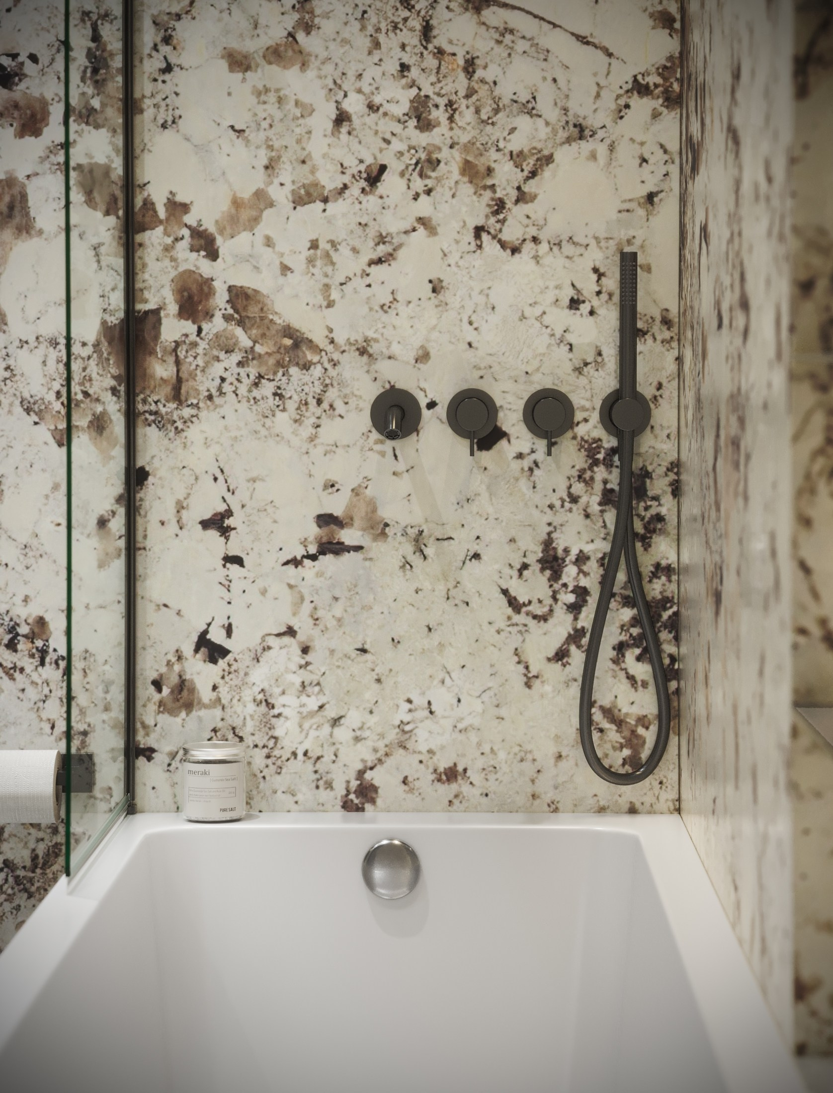 3D visualization of the bathroom designed by Pavel Gavin. 3D visualization for architects and designers