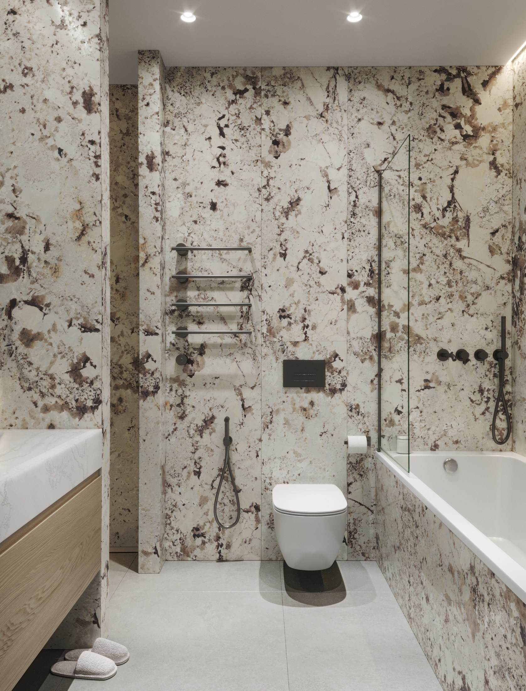 3D visualization of the bathroom designed by Pavel Gavin. 3D visualization for architects and designers