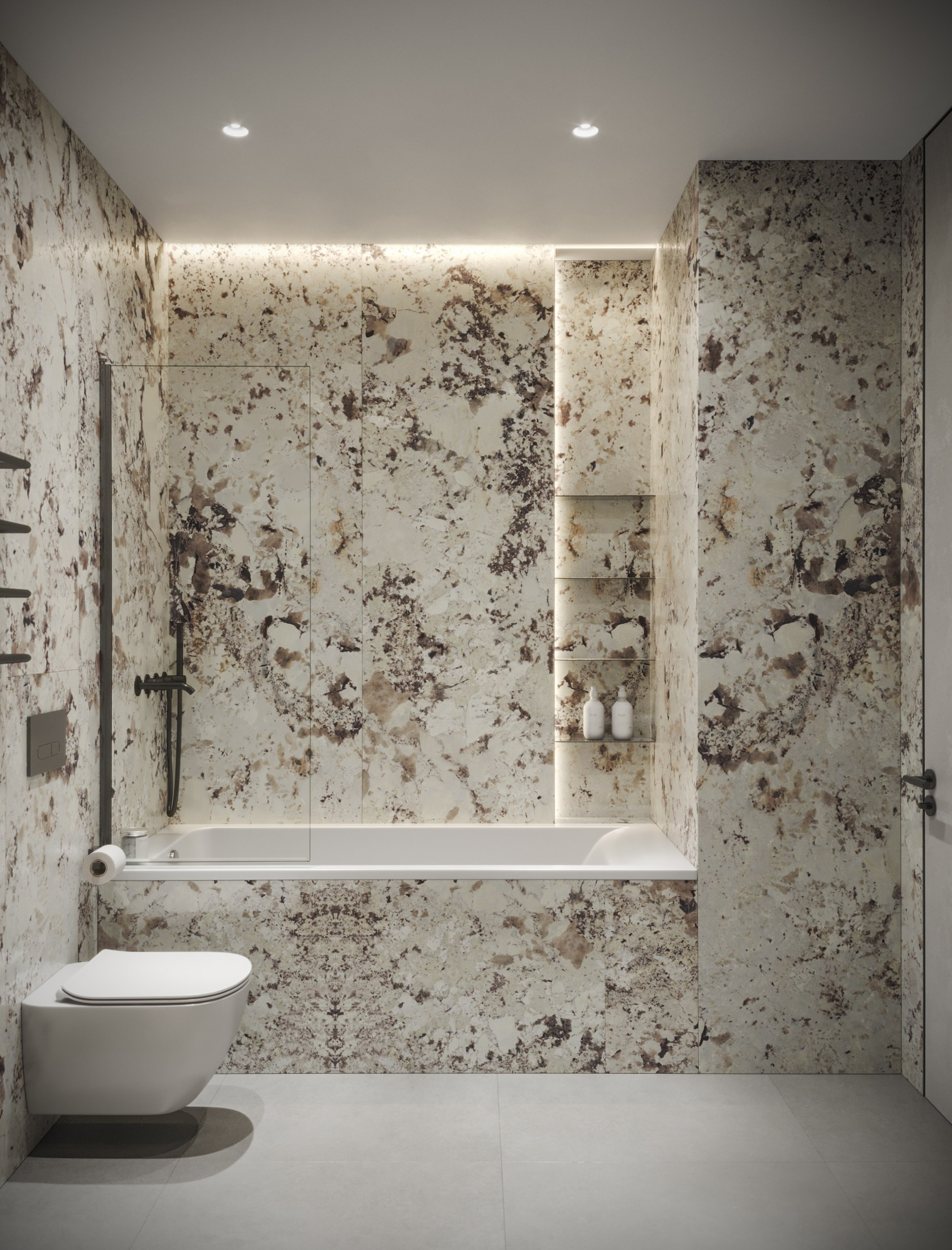 3D visualization of the bathroom designed by Pavel Gavin. 3D visualization for architects and designers