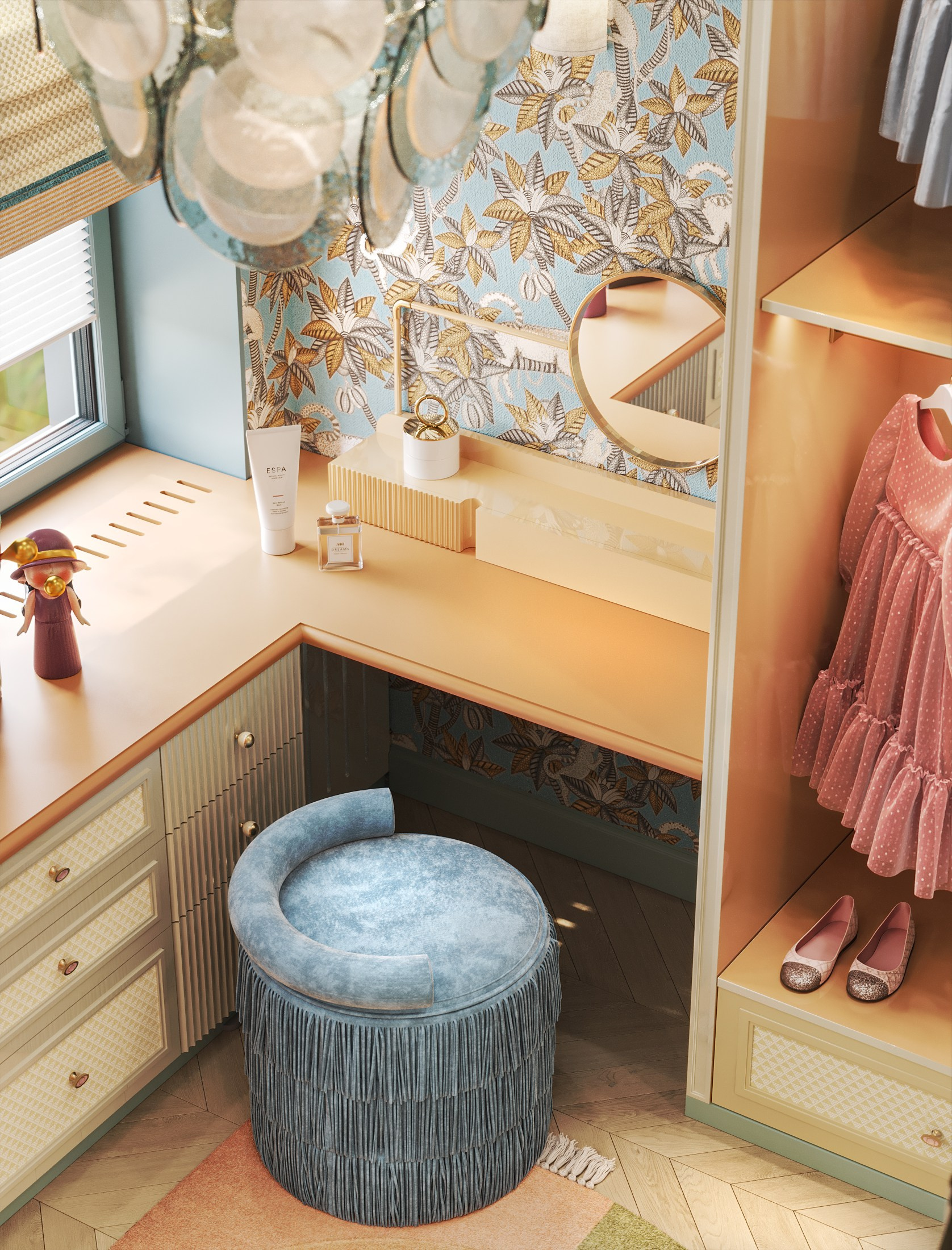 3D visualization of a girl’s dressing room for TADstudio design studio. 3D visualization for architects and designers