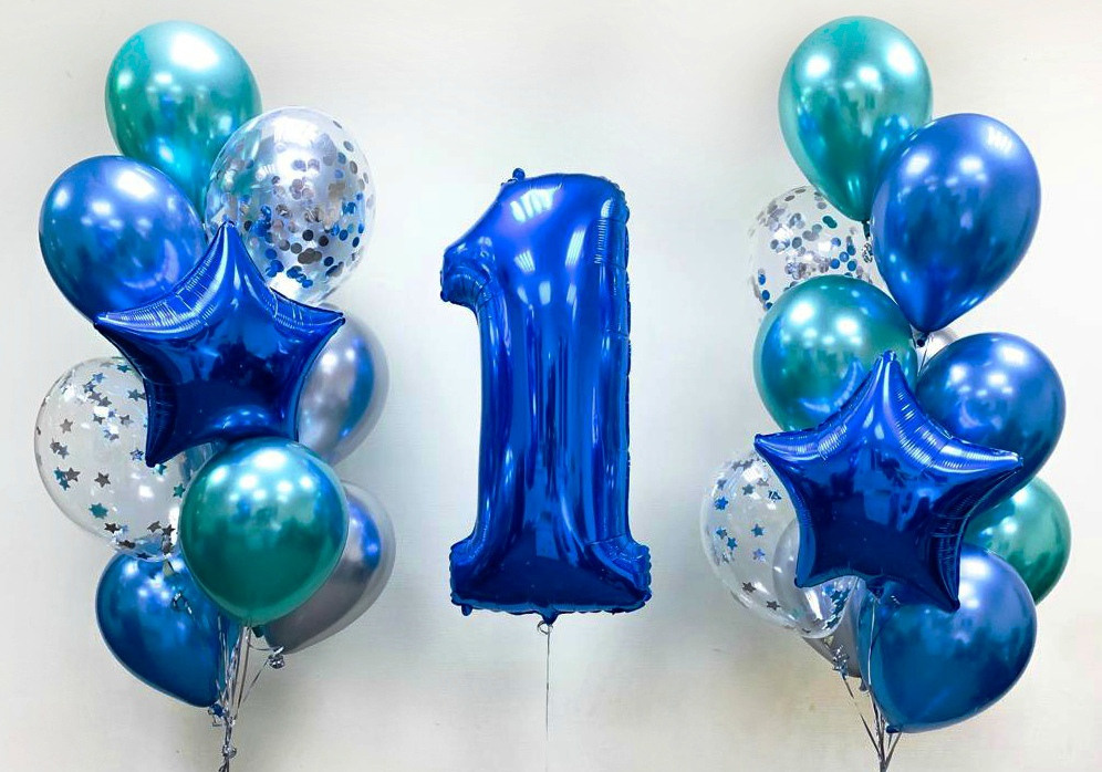 Шары с синими цифрами. Студия праздничного декора