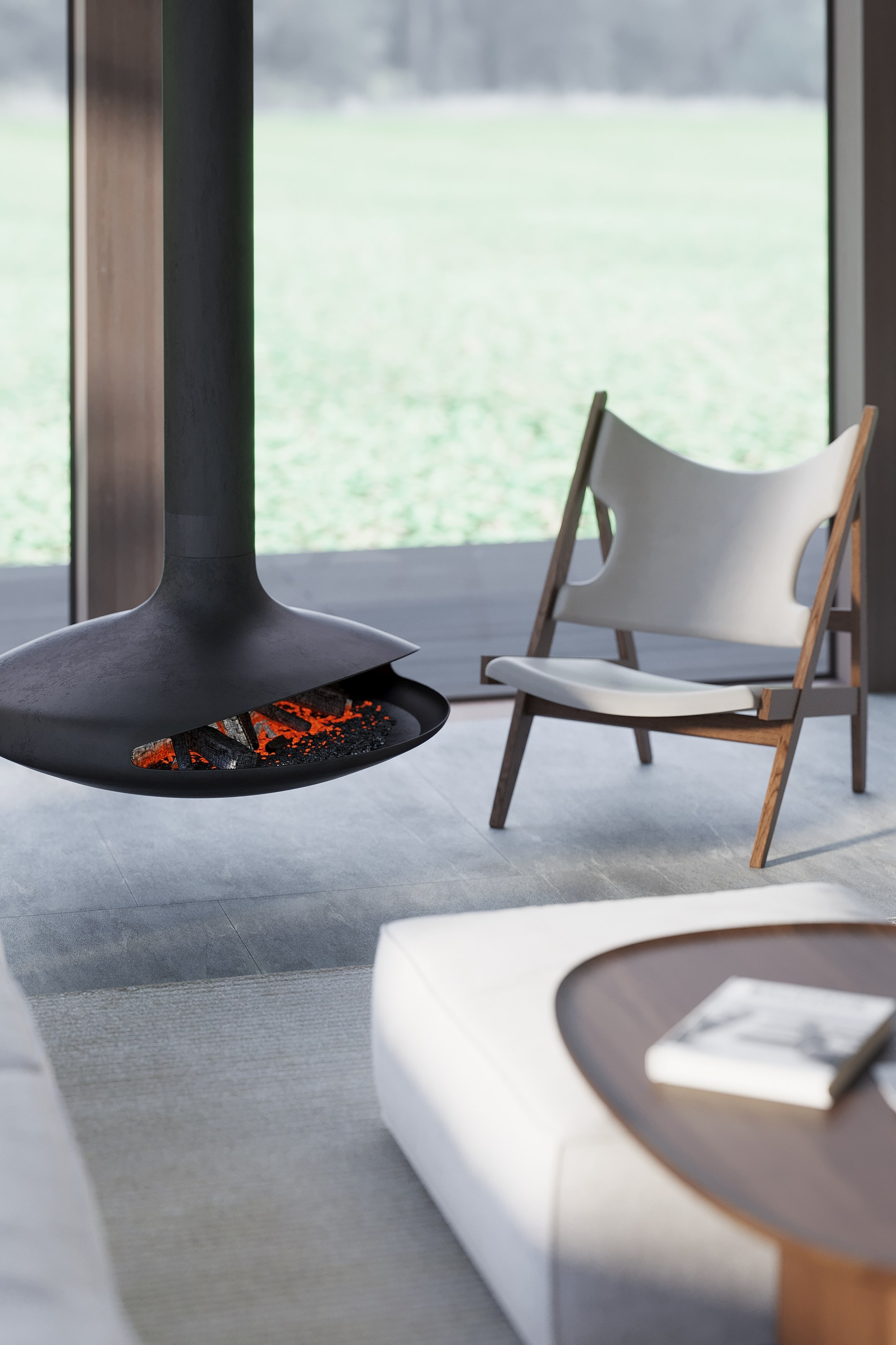 Уютная атмосфера в загородном доме у камина