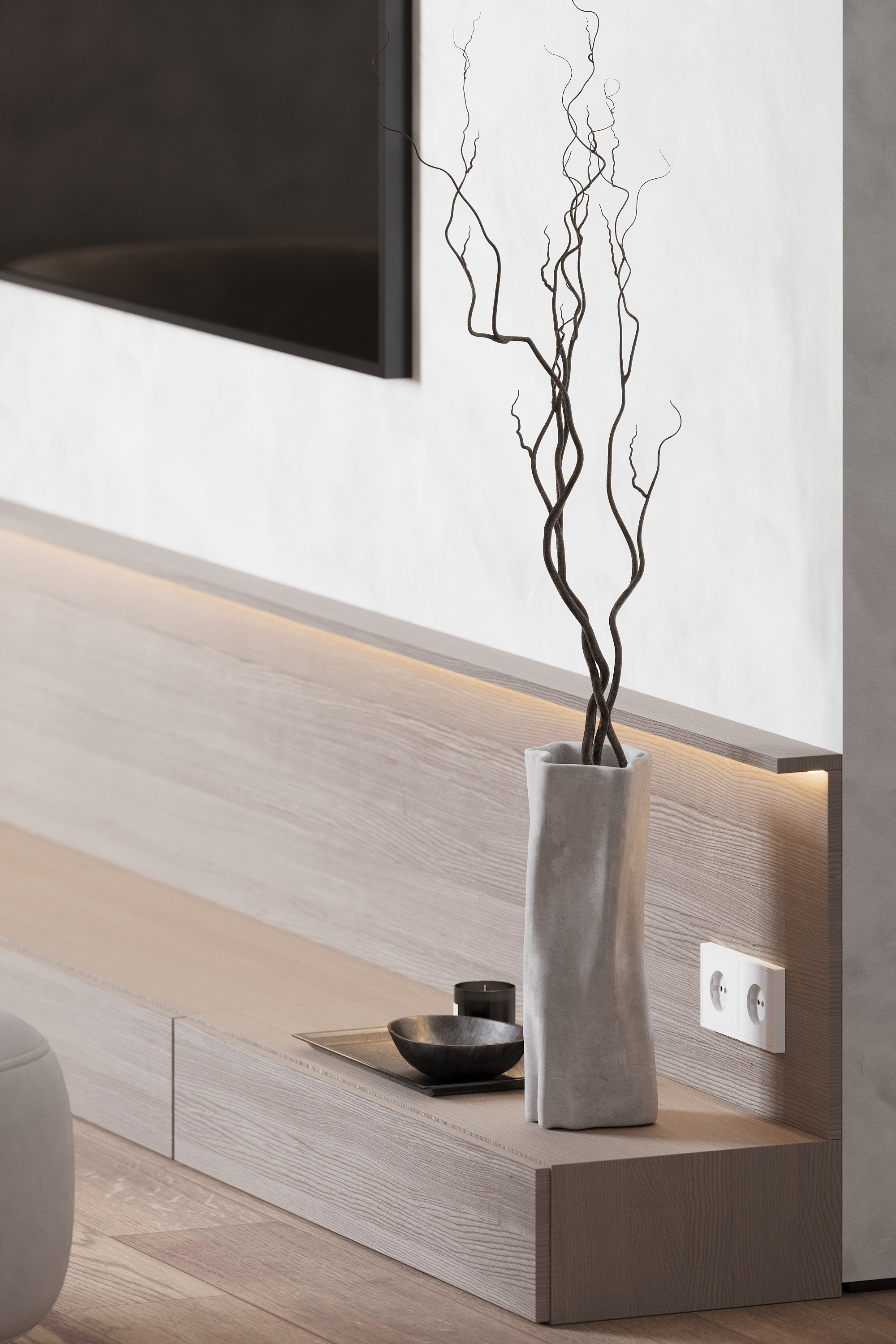 Ветка в вазе как декор в гостиной