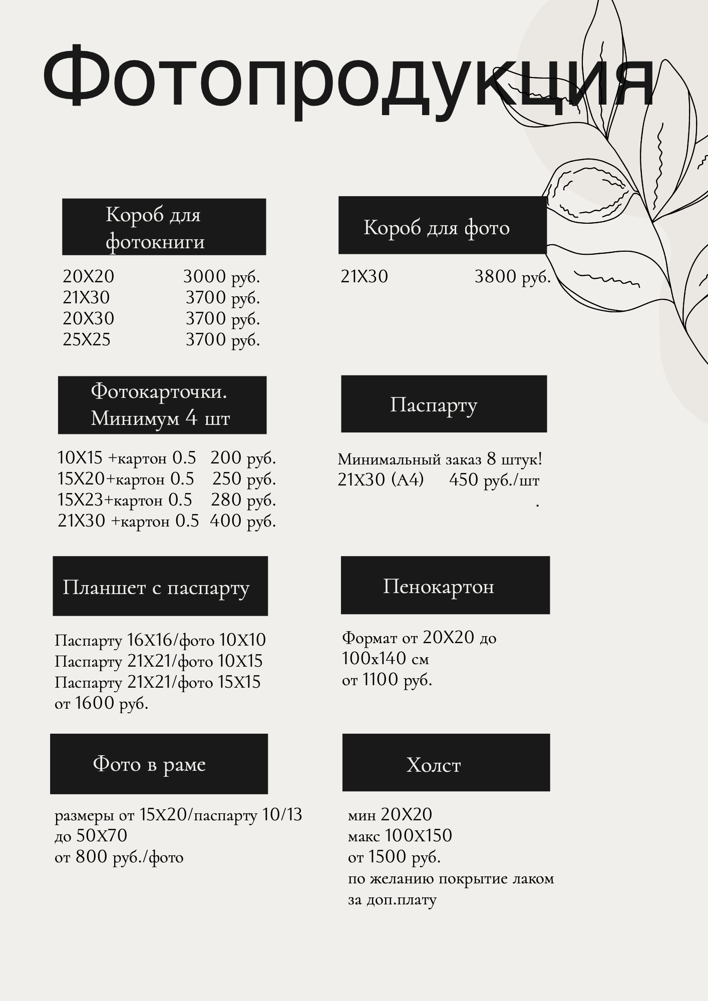 Прайс на фотопродукцию и короба. Фотограф беременности СПб Женский фотограф Спб Диана Кузнецова