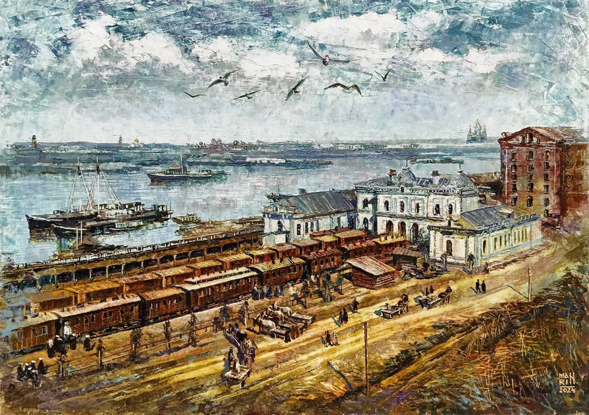 картины, интерьерные картины, картины маслом, масло, природа, живопись, Нижний Новгород, город, картина с Нижнем Новгородом, виды Нижнего, церковь, картина с церковью, усадьба, старина, ретро стиль, прогулка по Нижнему, осень, осенняя картина, Старый Нижний, нижегородские виды, Ромодановский вокзал