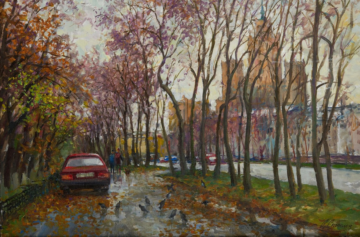 Картина маслом старая Москва, холст масло, городской пейзаж художник Станислав Скобелев