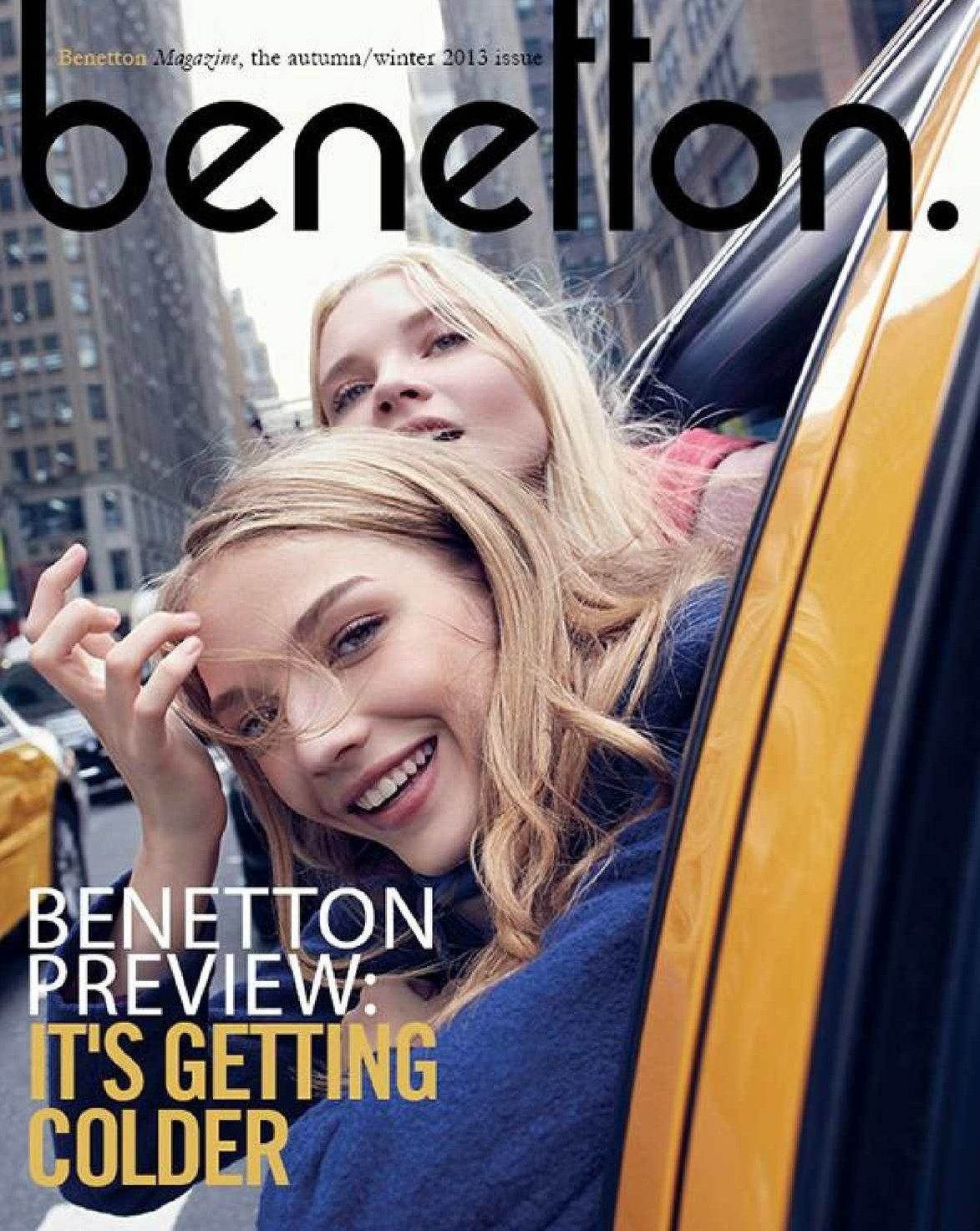 Обложка журнала UNITED COLORS OF BENETTON - две девушки высунулись из окна такси.
