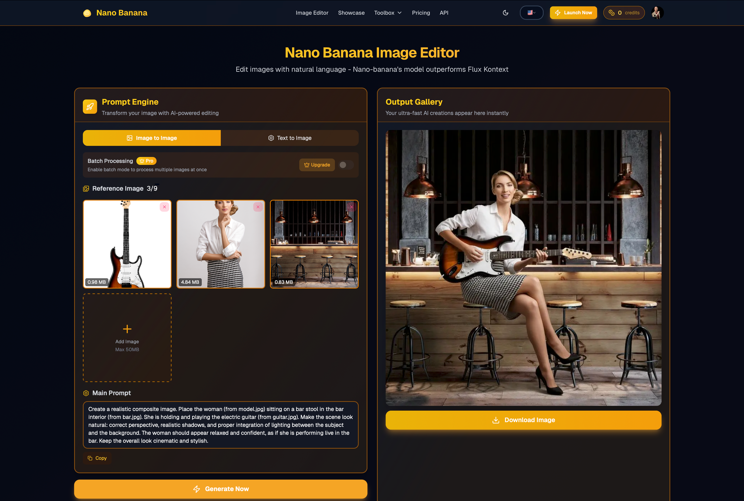 Скриншот интерфейса сервиса Nano Banana для генерации изображений