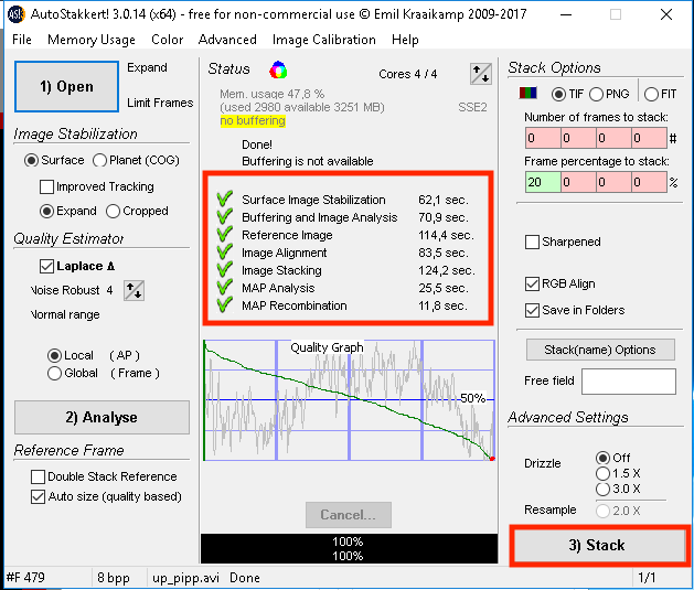 Обработка луны в программе Autostakkert