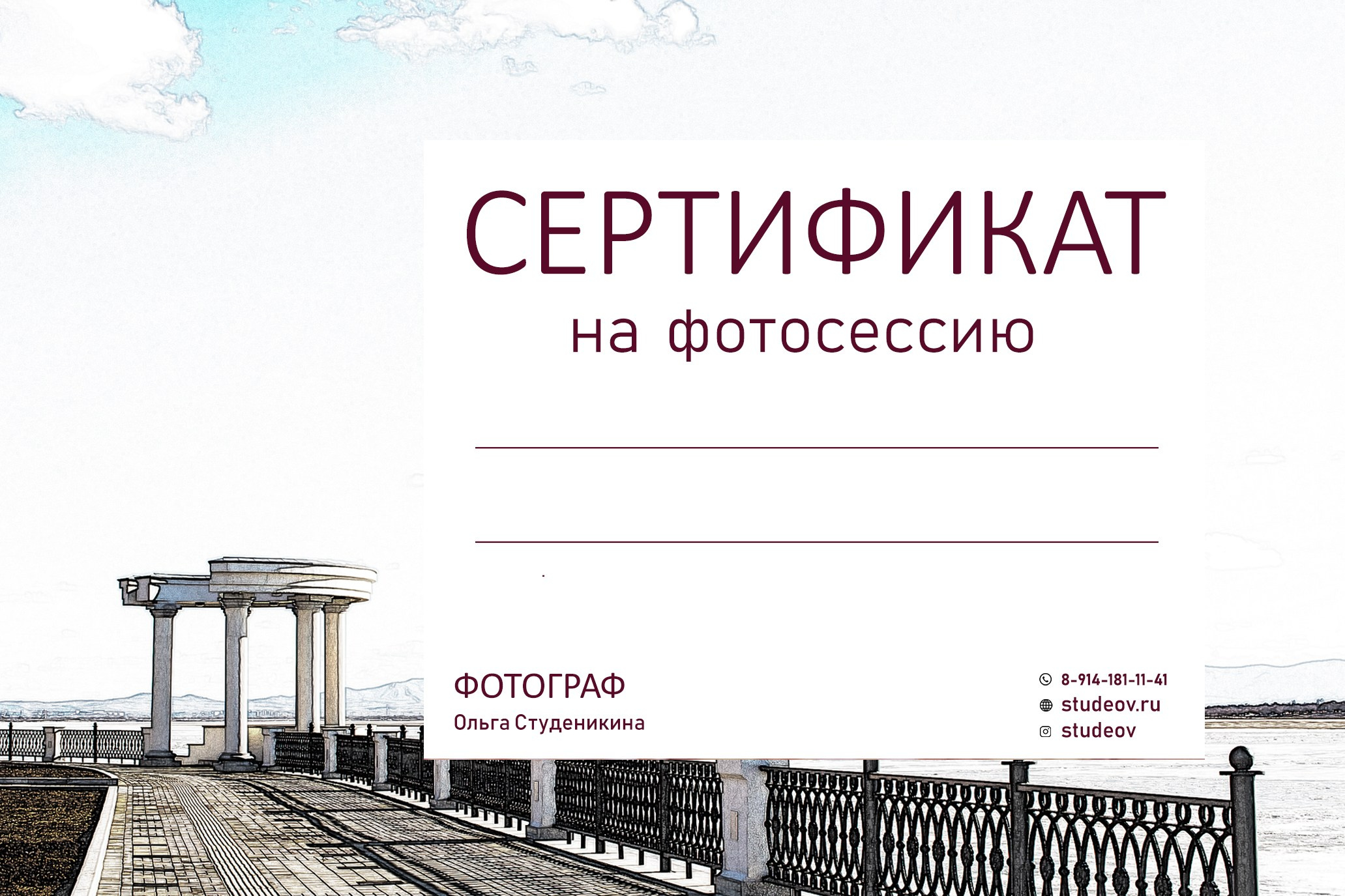 Сертификат. Фотограф-психолог в Хабаровске Ольга Студеникина