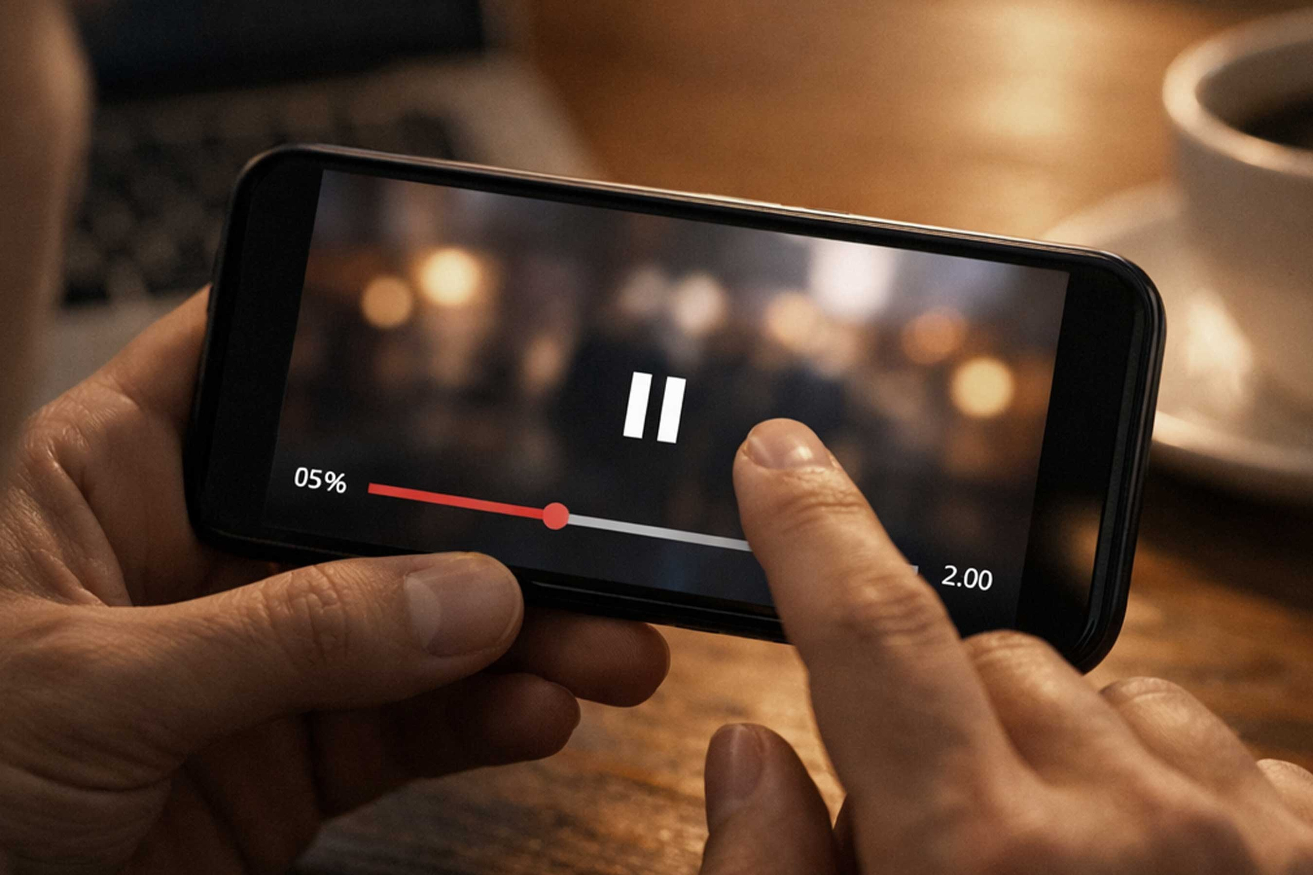 Смартфон, стоп кадр на видео, пользователь решает смотреть или перелистнуть
