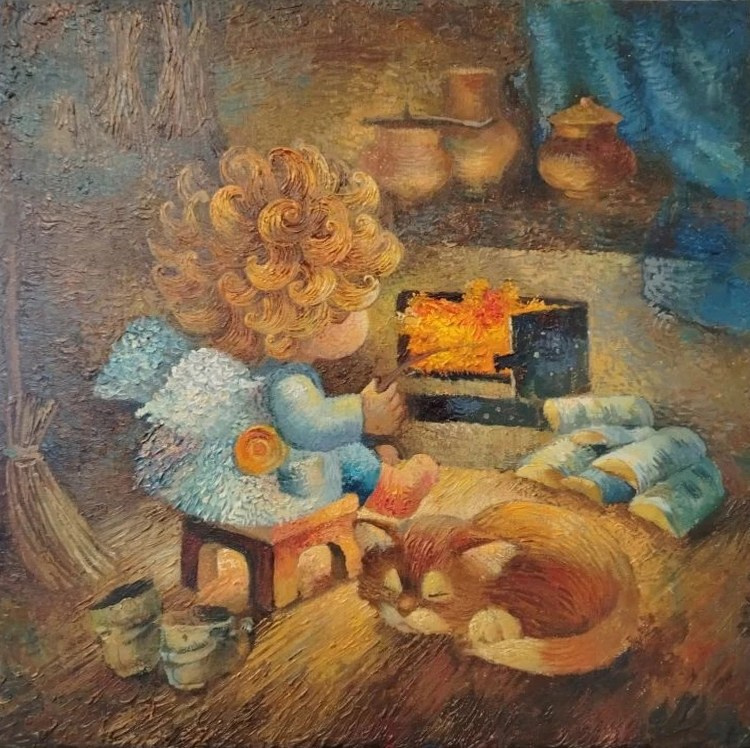 Ангел, кот, очаг, тепло, дом, уют