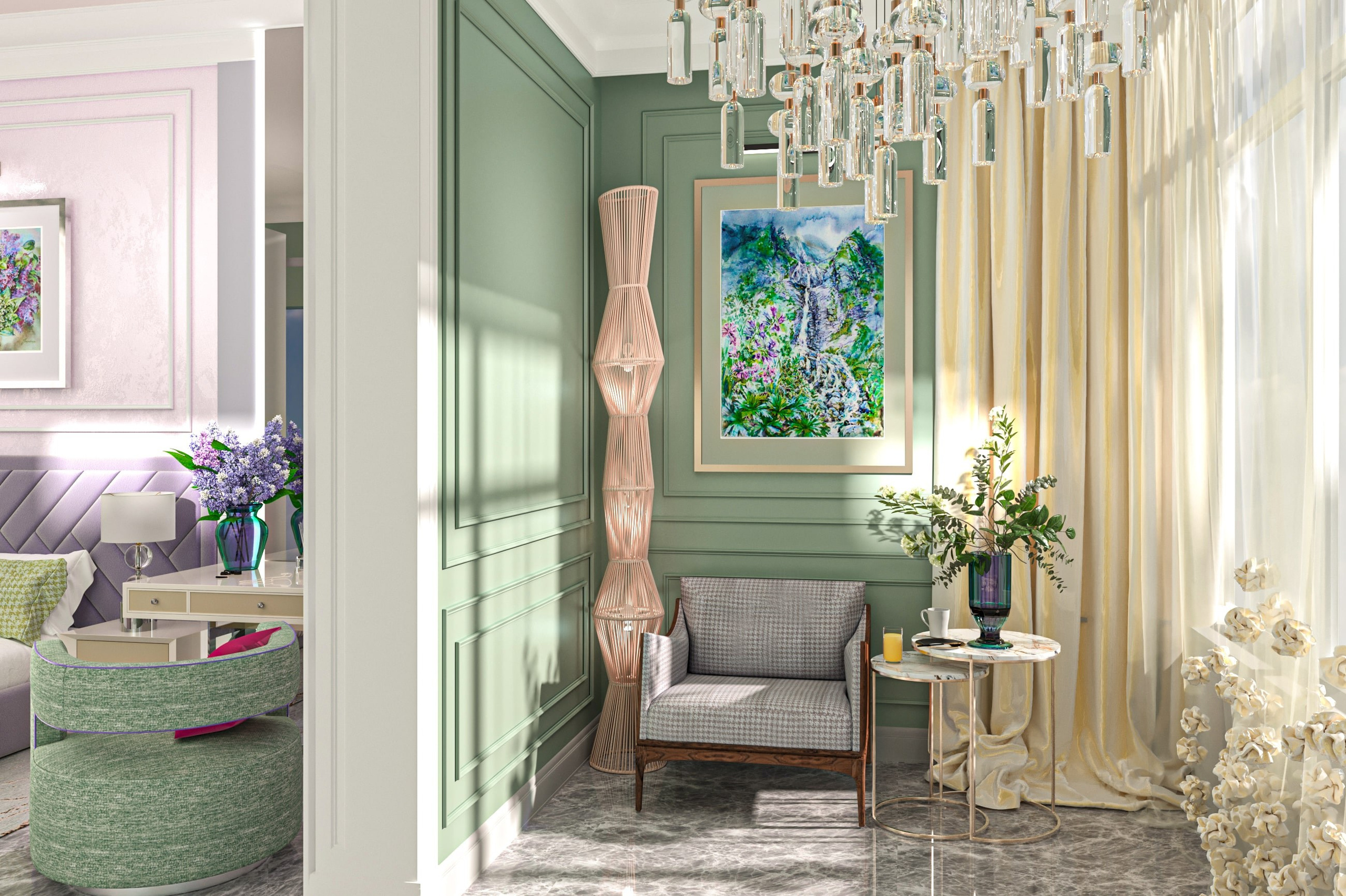 Классический современный нежный иньерьер квартиры 152 кв. м. ЖК Красная Площадь. Интерьерный дизайнер в Сочи Поплавская Татьяна. Проектирование интерьеров и организация процесса ремонта