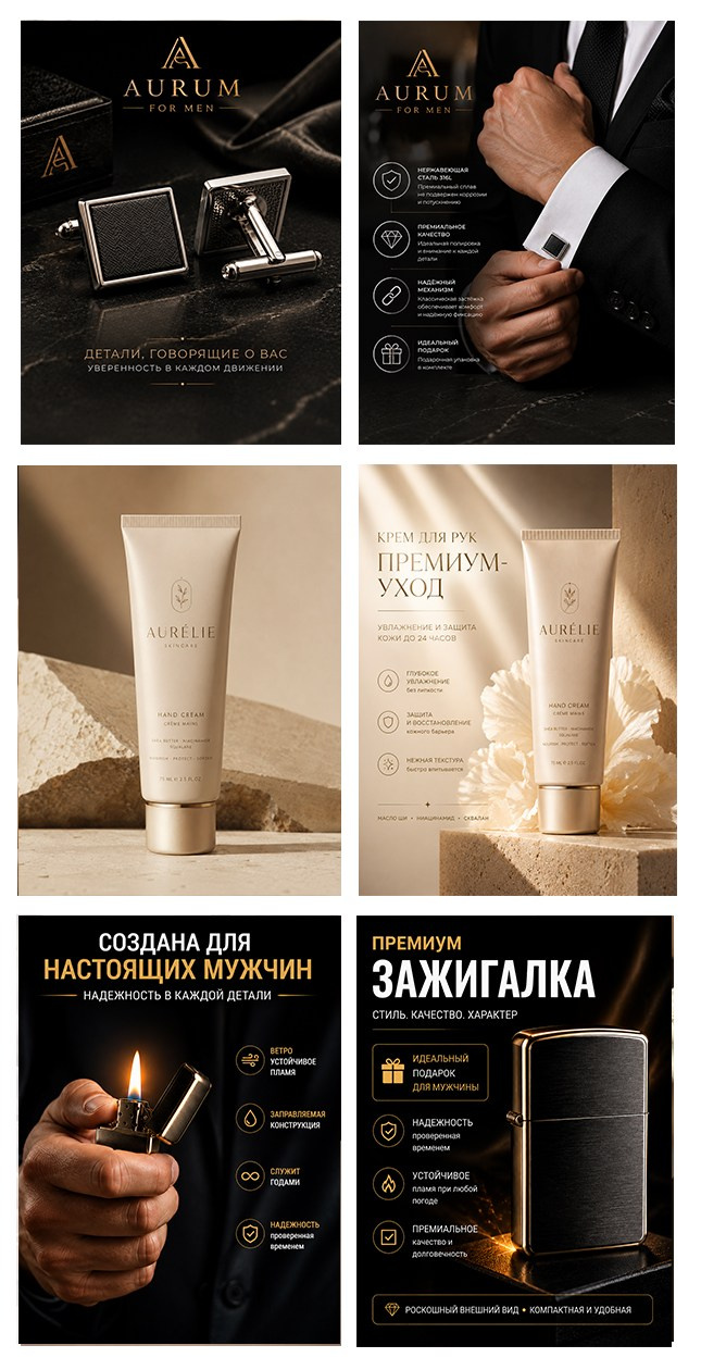запонки, крем, зажигалка на бедлм фоне, съёмка товаров для маркетплейс на светлом фоне. ai-визуализация для брендов