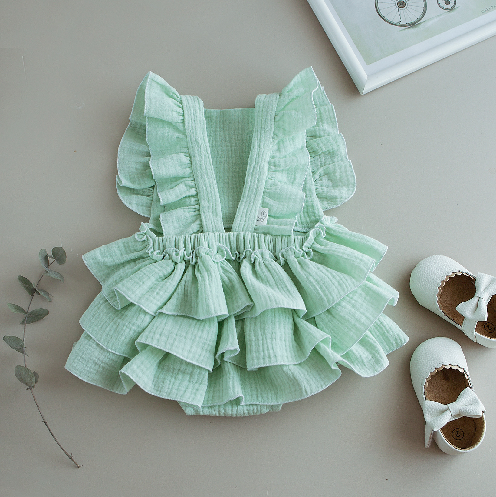 N-017 Ромпер с воланами мята 62. Эко-одежда для детей