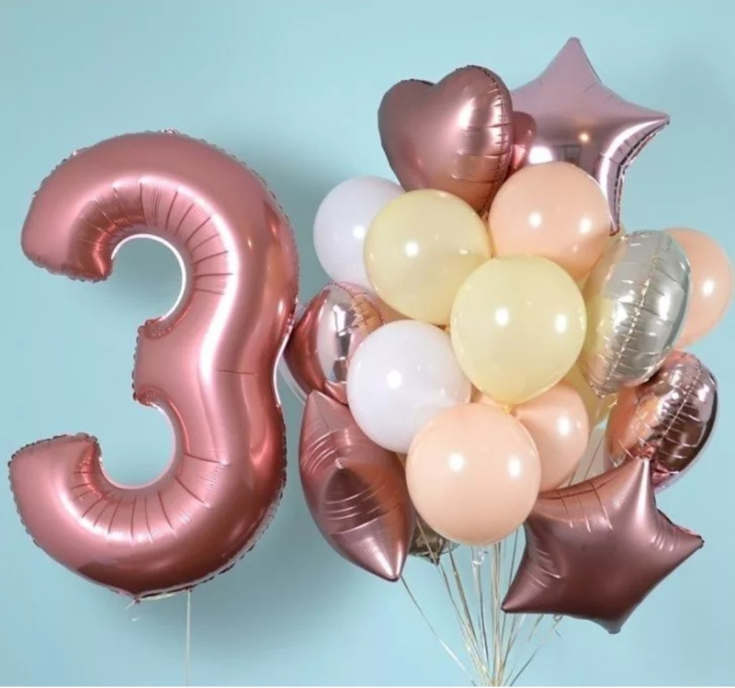 Шары с цифрами розовое золото. Студия праздничного декора