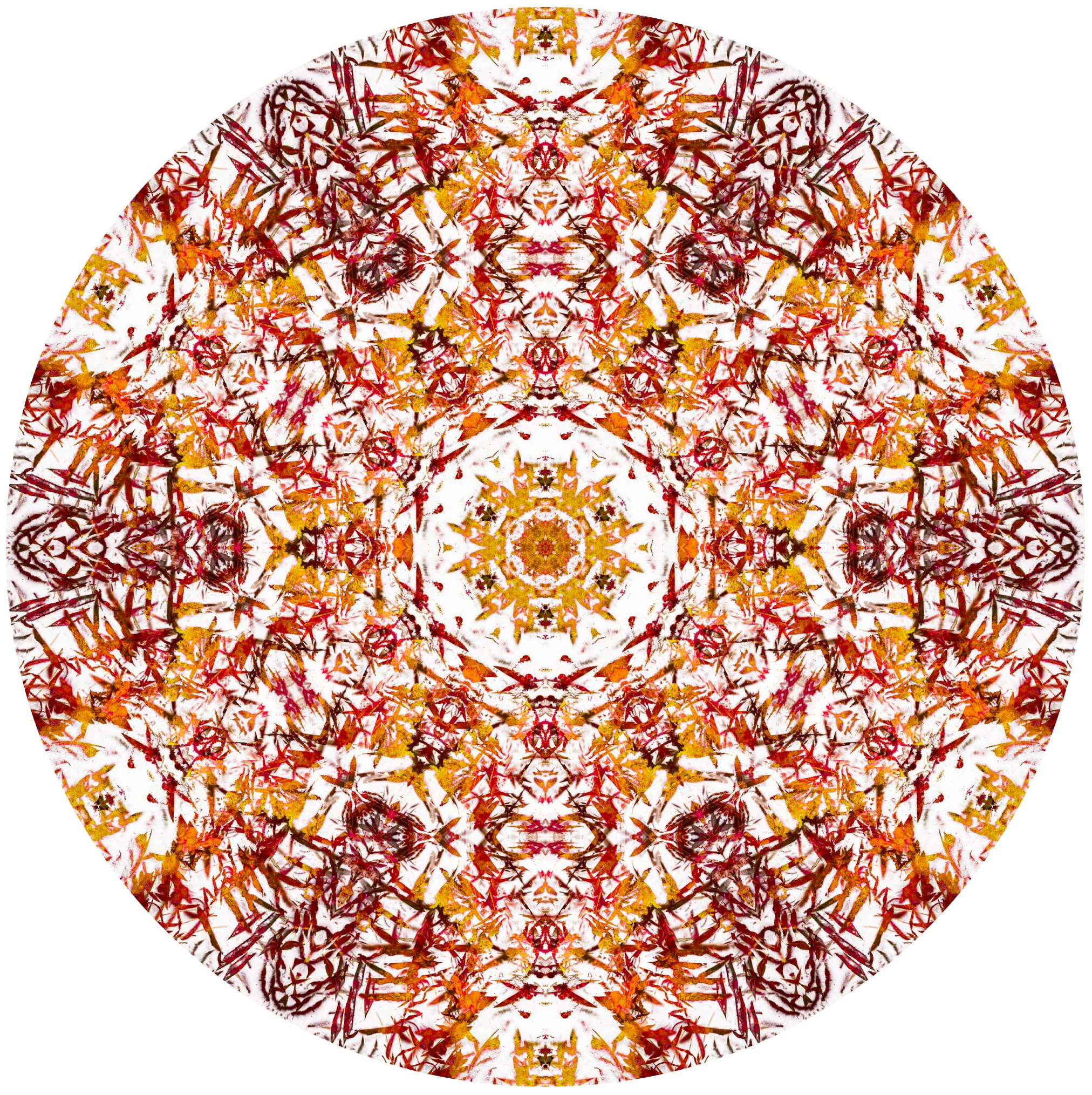 Мандала «Золото зимнего солнца» цикл Солнечные мандалы: цвет белый, желтый, оранжевый, красный, элементы зеленого. Автор: Ярра-искатель, художник - шаман 