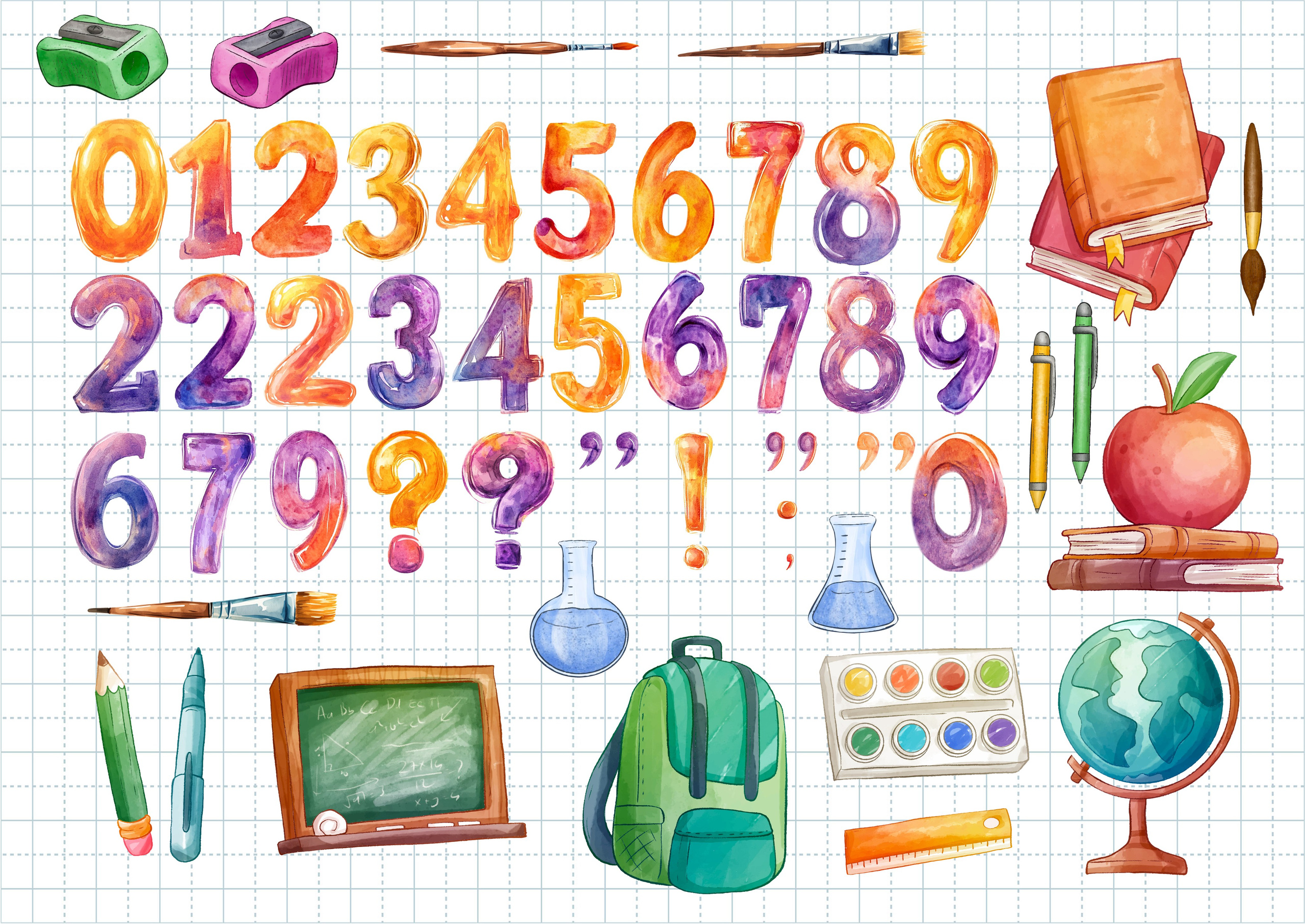 Акварельные цифры. Шаблоны и дизайны выпускных альбомов и фотокниг