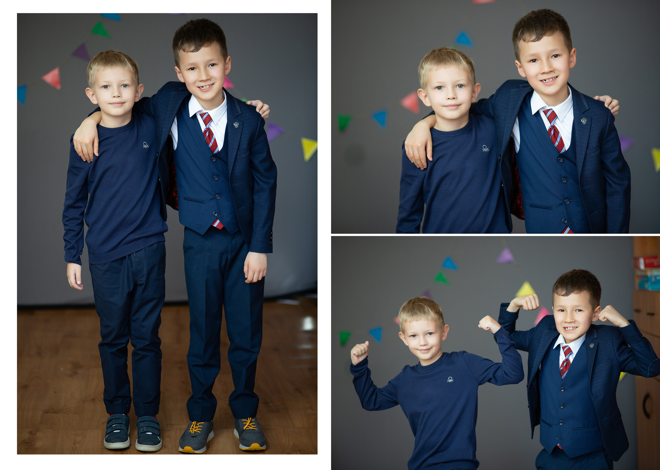 Мальчики фотографируются для альбома первоклассника