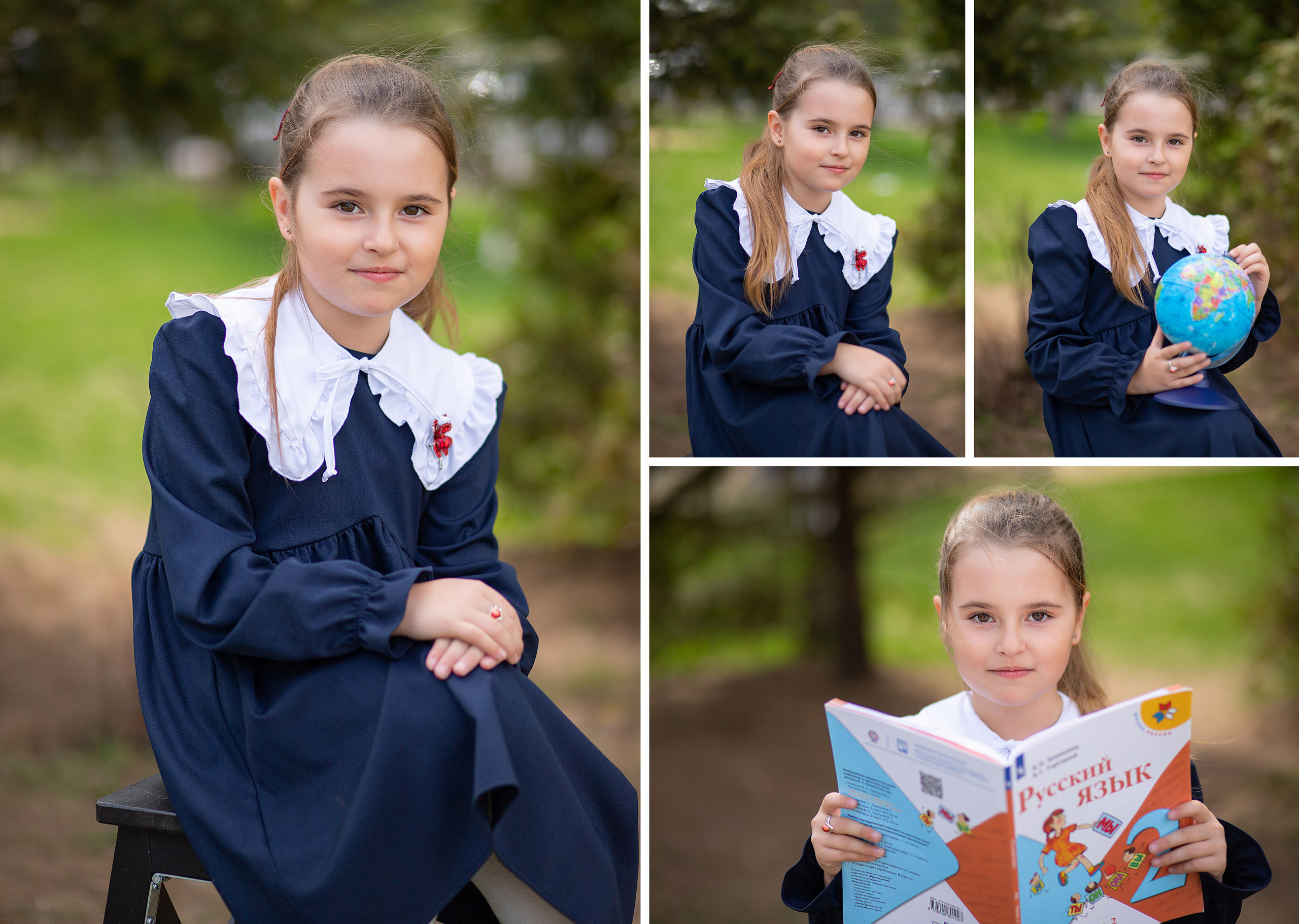 Портреты школьницы в красивой форме  со школьной фотосессии